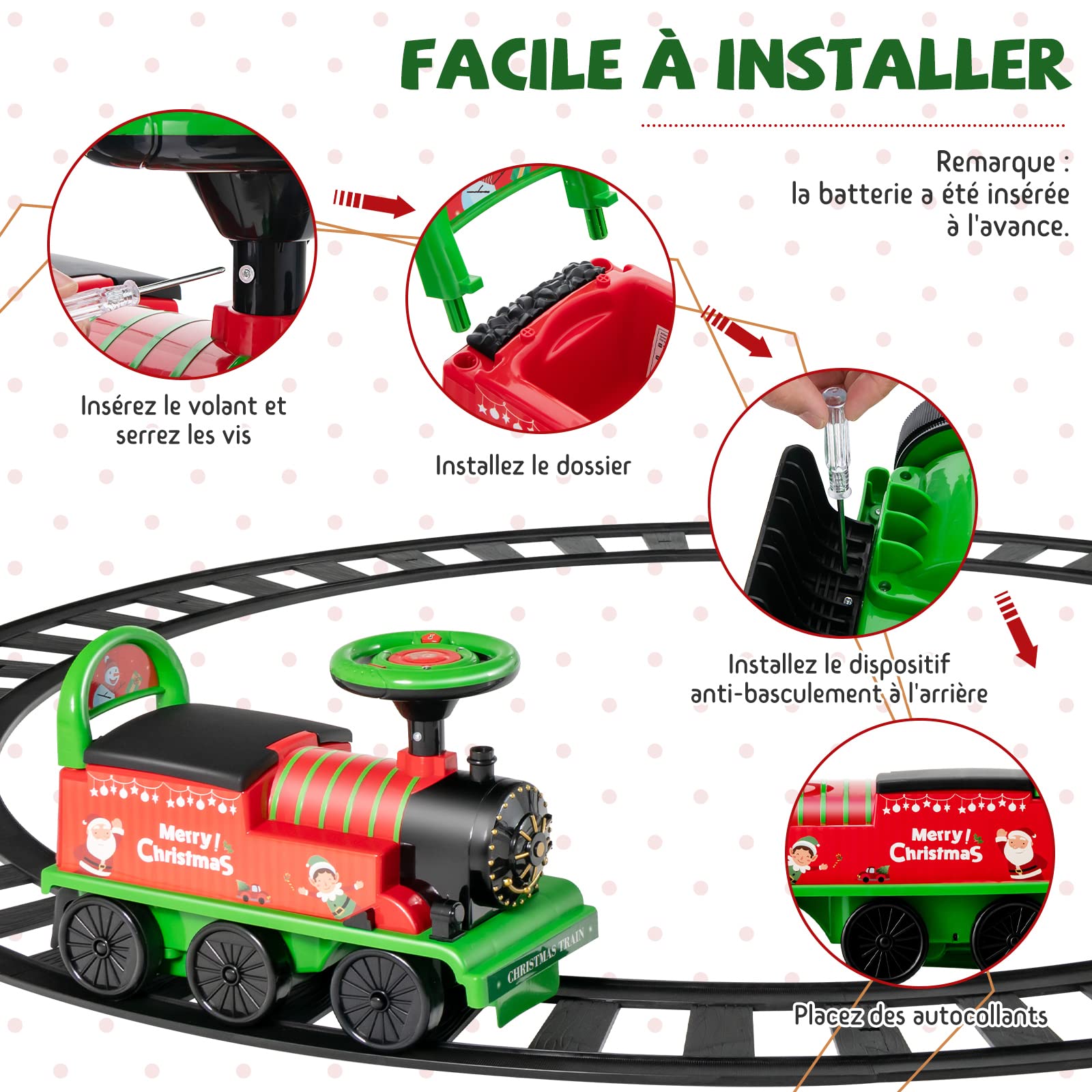 COSTWAY Train Porteur Electrique Enfants avec 16 Pièces de Rails, Voiture Porteur en Forme Lion avec Lumières & Sons, Boîte de Rangement Caché & 6 Roues, Charge 25kg pour Enfants de 3 Ans+
