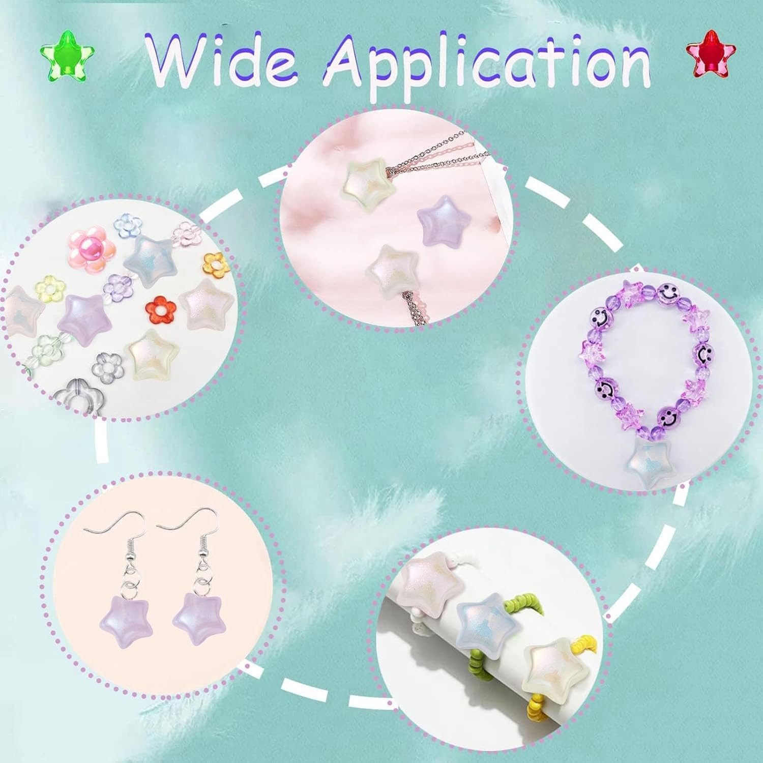 LiQunSweet 50 Pcs 4 Colors Transparent Star Acrylic Beads AB Color Plated Celestial Plastic Loose Spacer Beads for DIY Jewelry Bracelet Necklace Craft - Image 3