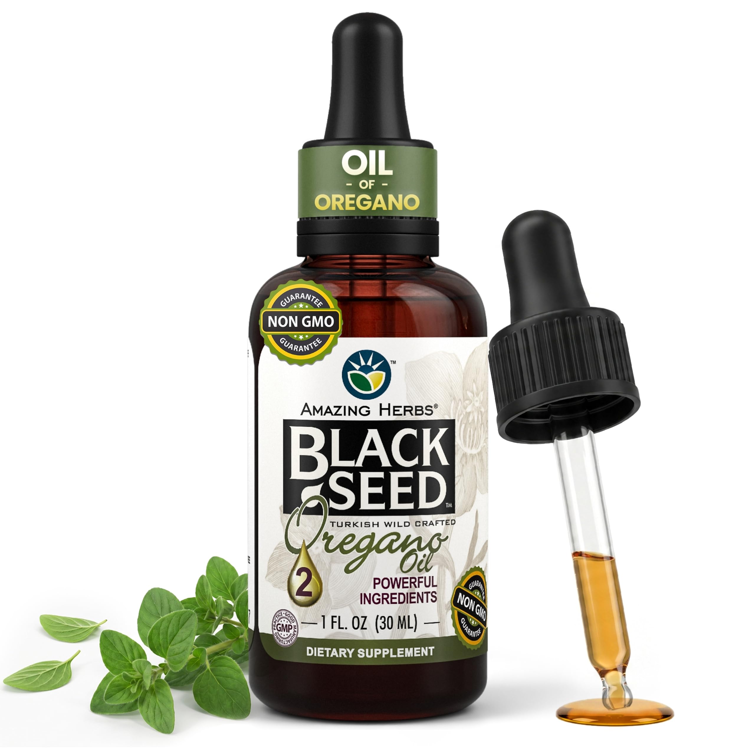Amazing Herbs Black Seed with Oil of Oregano Liquid Drops - 1 fl oz
