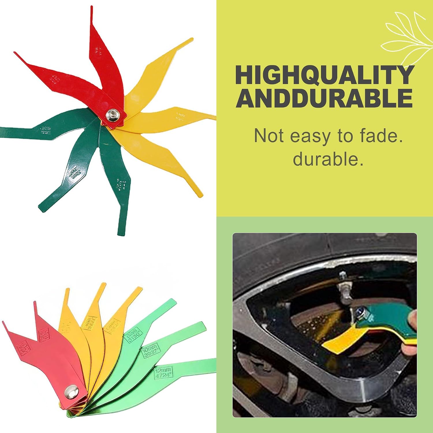 Brake Pad Measuring Tool Set Brake Lining Thickness Gauge Color-Coded SAE and Metric Wear Indicator for Car and Truck Maintenance