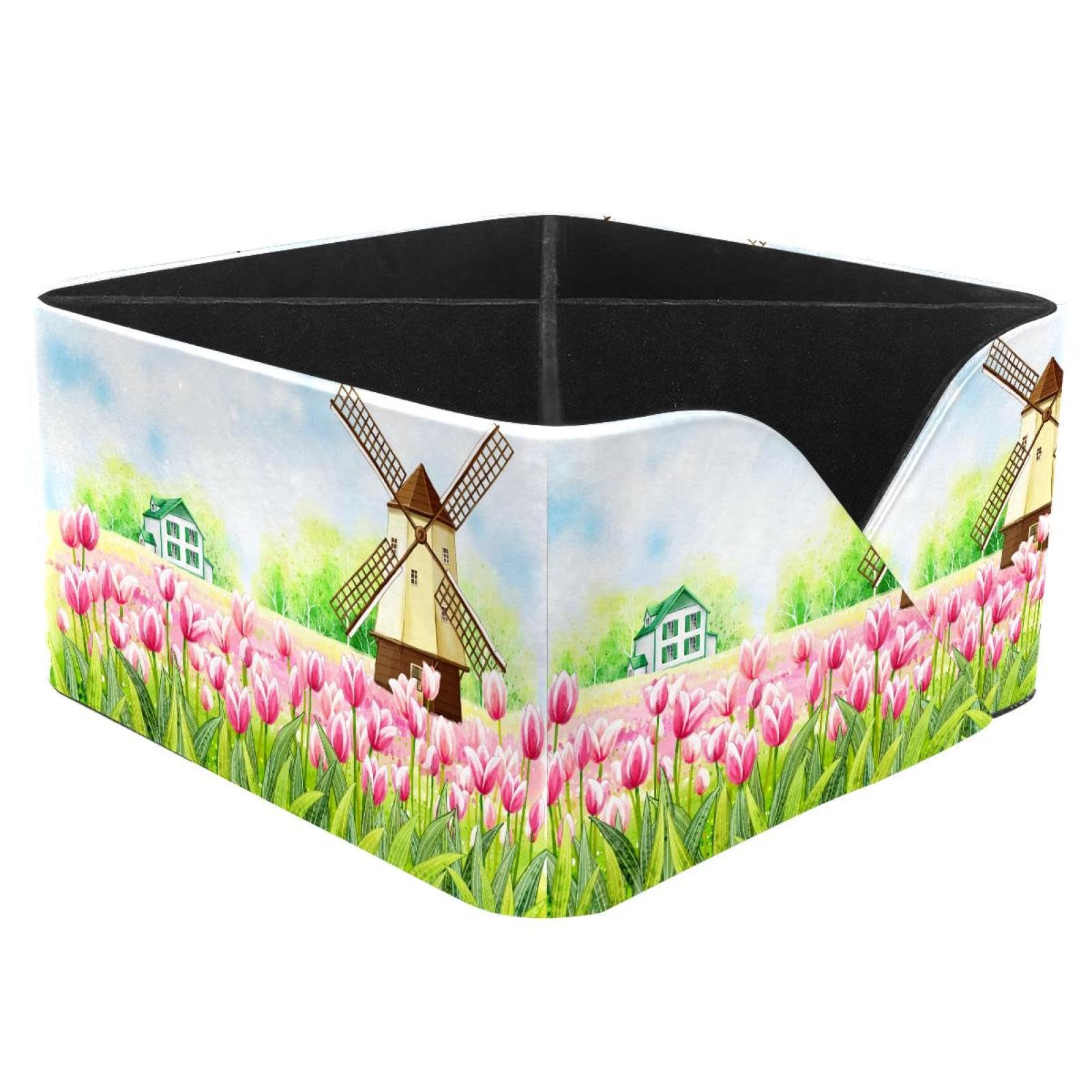 KengjuTesu Flower Windmill Desktop Organizer Pen Holder, Rectangular Pencil Cup for Office, Study and Makeup Stations