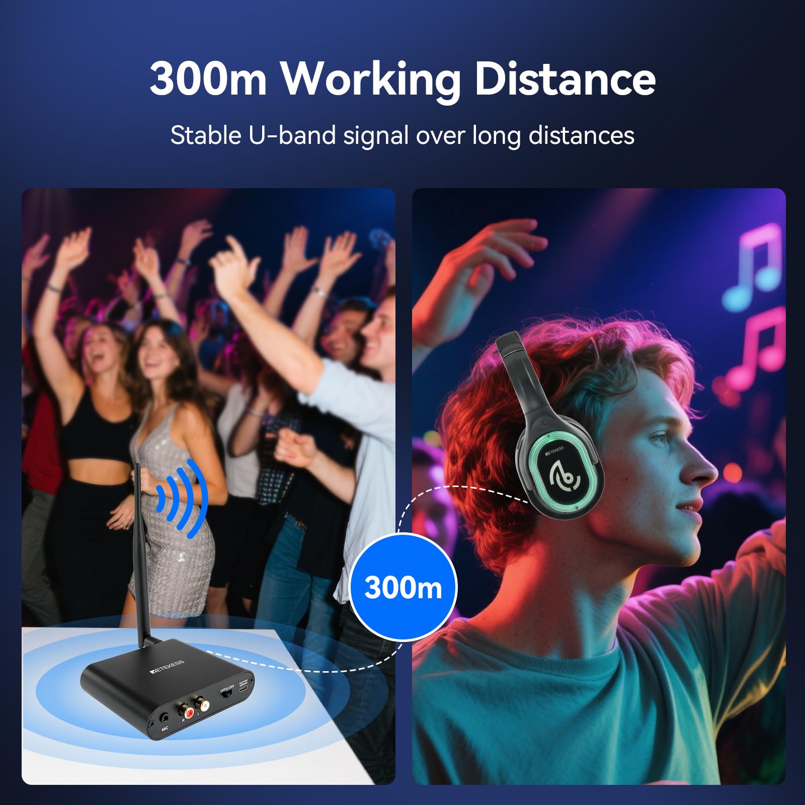 Retekess TA004 Kompletny Zestaw Słuchawek Silent Disco, 10 Słuchawek, 3 Kanały