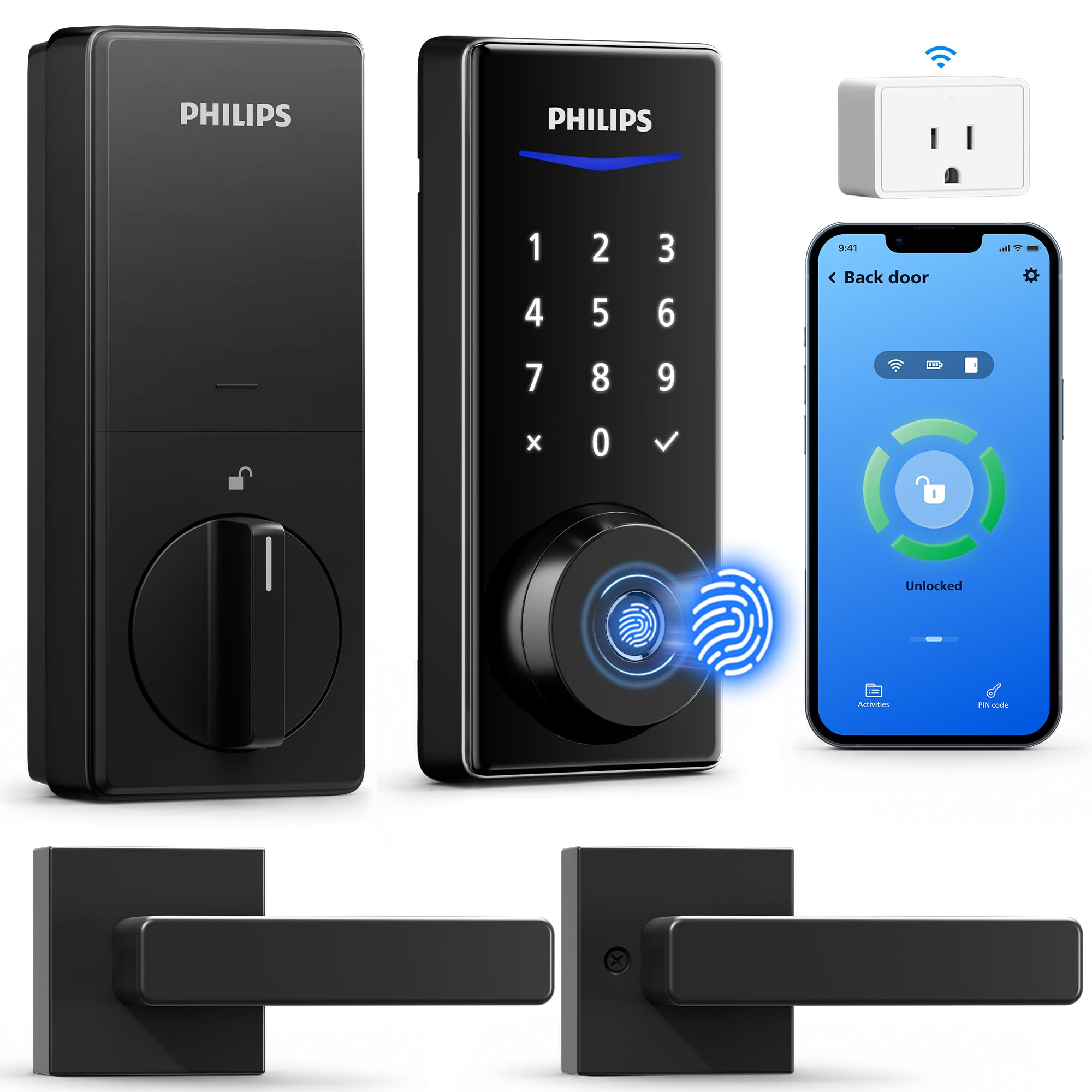 Photo 1 of Philips WiFi Smart Lock with Handle, Fingerprint Keyless Entry Door Lock with WiFi Bridge, Smart Locks for Front Door with Handle Set, APP Remote Control, Voice Control, Auto-Lock, Matte Black