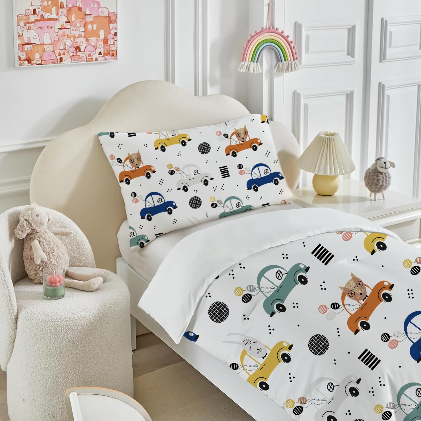 Kinderbettwäsche 135x200cm, Auto Bettwäsche für Kinder Jungen mit Reißverschluss, Mikrofaser Bettbezug mit kopfkissenbezug 80x80cm