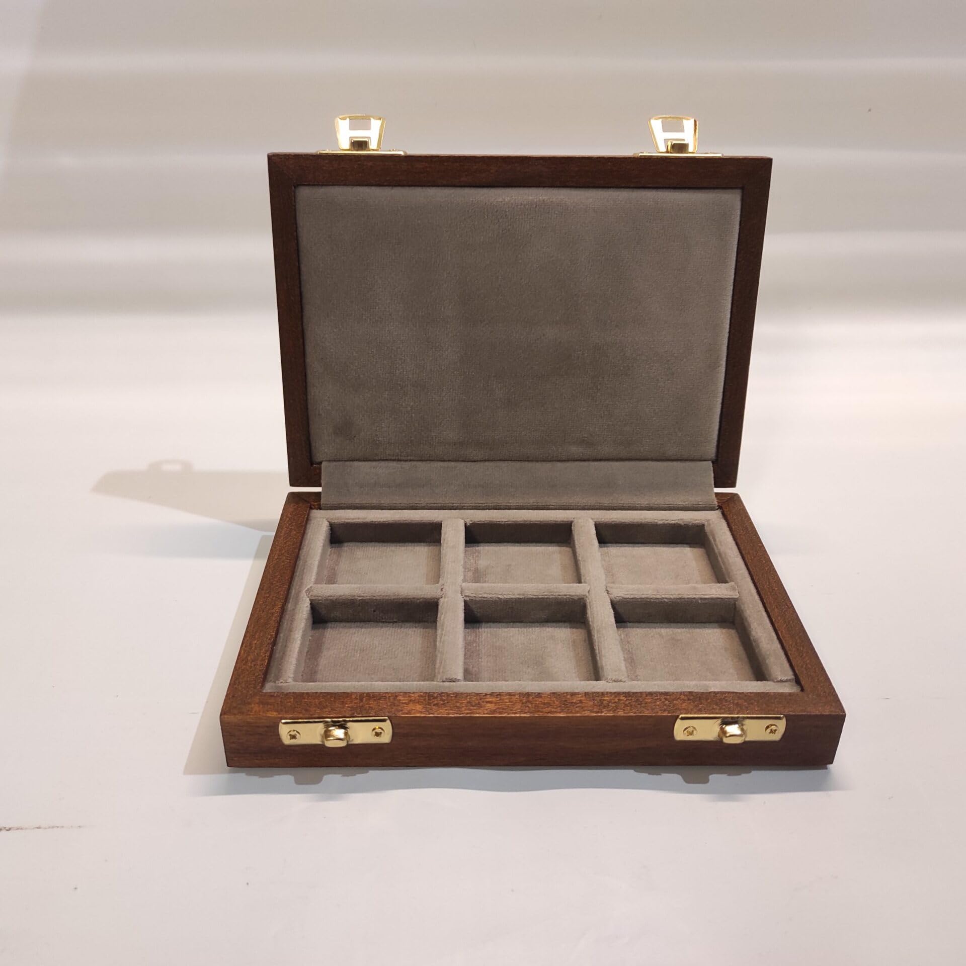 Cofanetto per monete da collezione 6 caselle 40x40 mm in legno massello e velluto, numismatica, fatto a mano in Italia - Coins&More