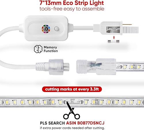 Miniatura 5 de Shine Decor Tira de luz LED conectable, CCT 2800-6000K tono cálido y frío cambiante para habitación, 65 pies, 120 V, enchufable, cuerda de