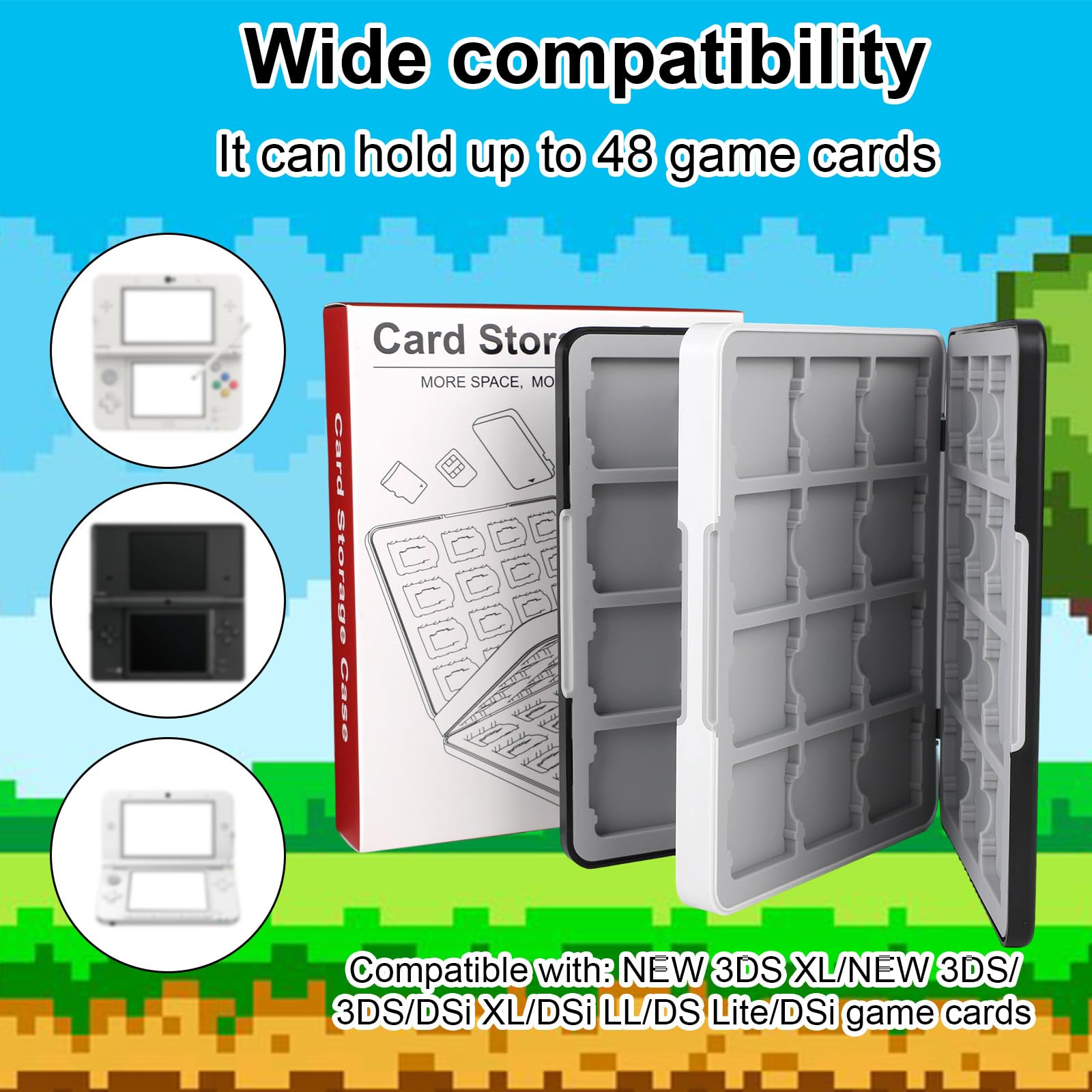 Étui pour Cartes Jeu à 48 Emplacements Compatible avec Switch NEW 3DS XL/NEW 3DS / DSi XL / DSi LL / DS Lite, Étui Rigide avec Doublure Silicone et Fermeture Magnétique pour Ranger Cartouches Jeu