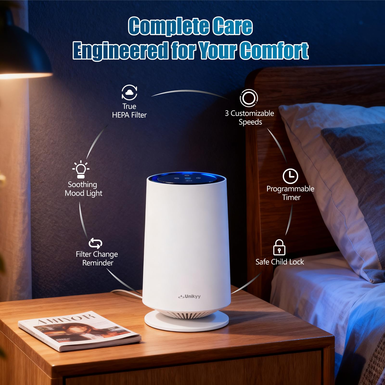 Air Purifiers for Bedroom,Home,Office,Dorm, HEPA Air Filter Super Quiet with LED Night Light,USB,for Smoke Pollen Pets Dust Odors in Office Desktop Air Cleaner,LumiAir Mini