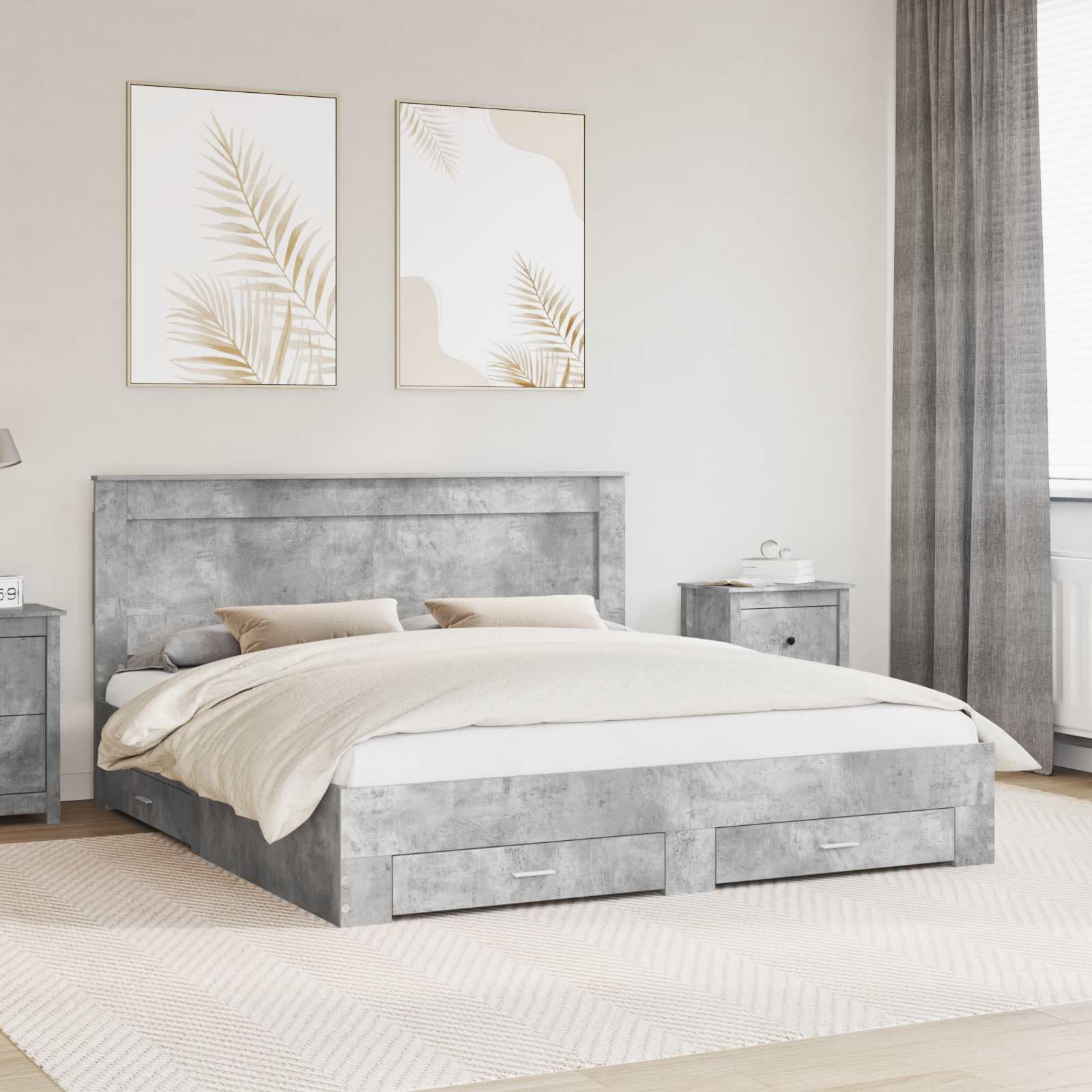 vidaXL Estructura de Cama con cajón con cabecera Madera contrachapada, Diseño de Dormitorio Moderno, soluciones de Almacenamiento, Cama Elegante, área de Descanso útil, Muebles con Estilo