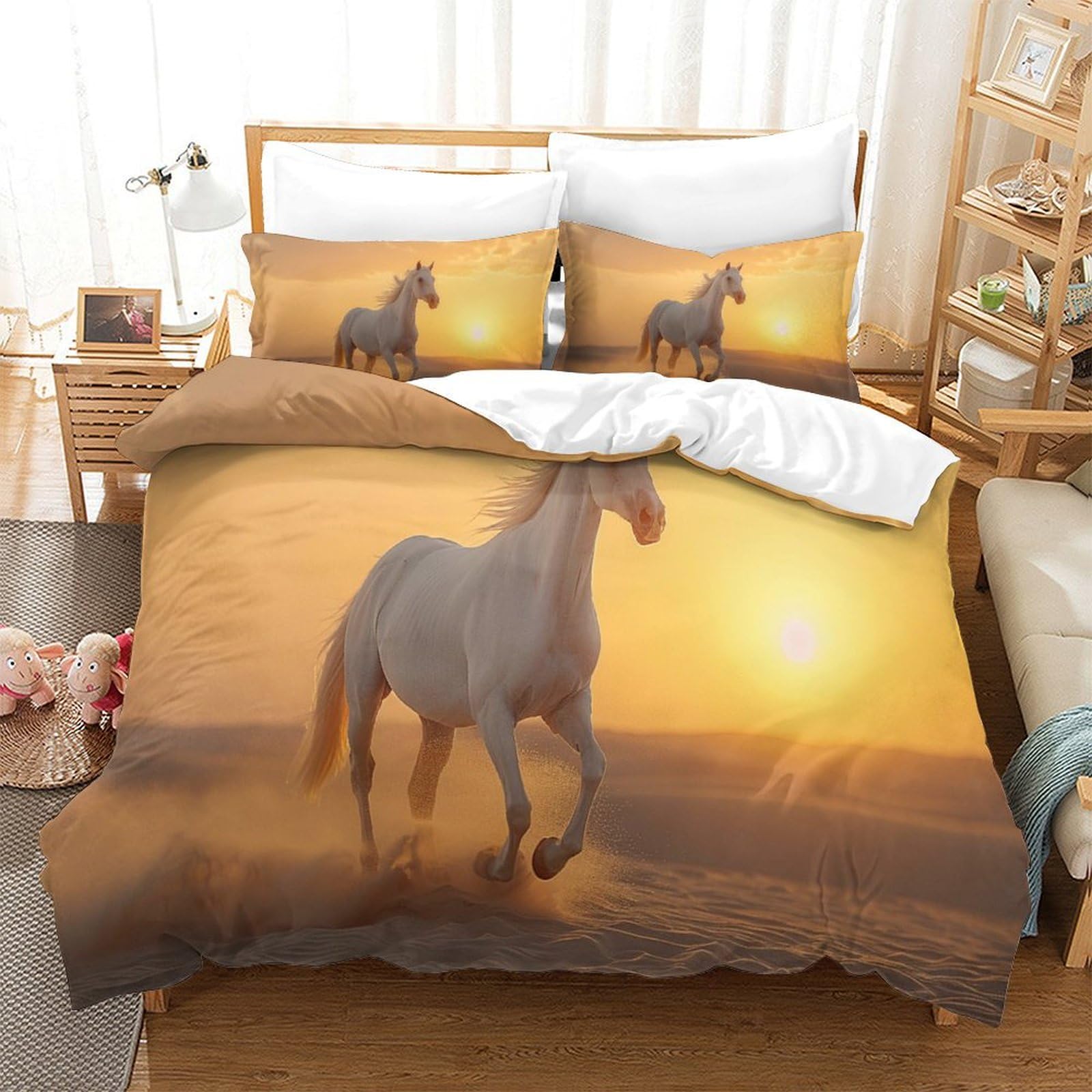 P1S9U7W5Y Sunset Horse 3D Printed Microfiber Duvet Cover Set 3pcs Elegant Horse Bedding Collection King（220x240cm）