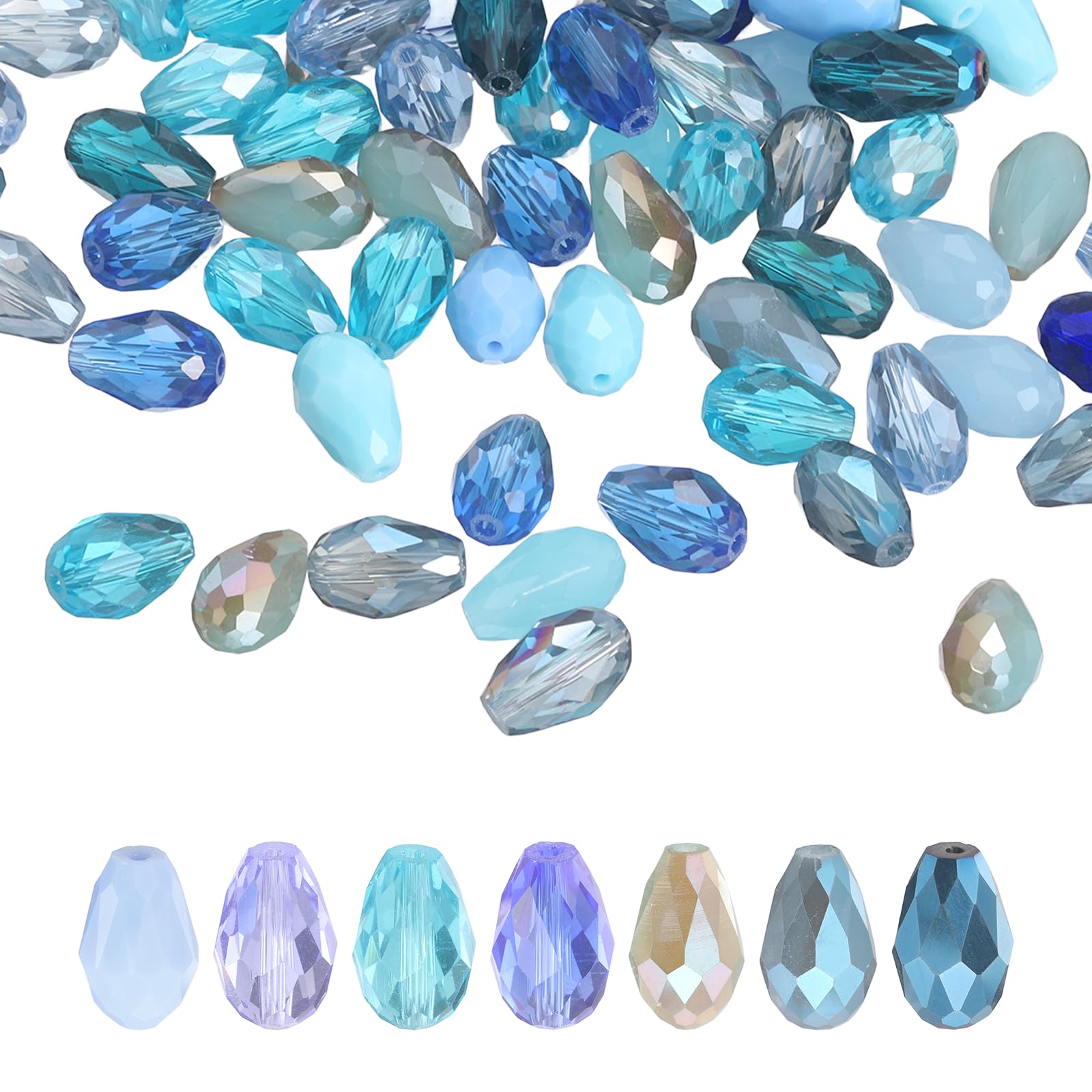 sourcing map 50 PCS Teardrop Crystal Glass Beads, 10x15mm Faceted Shape Crystal AB for Necklace Bracelet Earrings DIY Jewelry Crafts Making Supplies, Blue — image 1