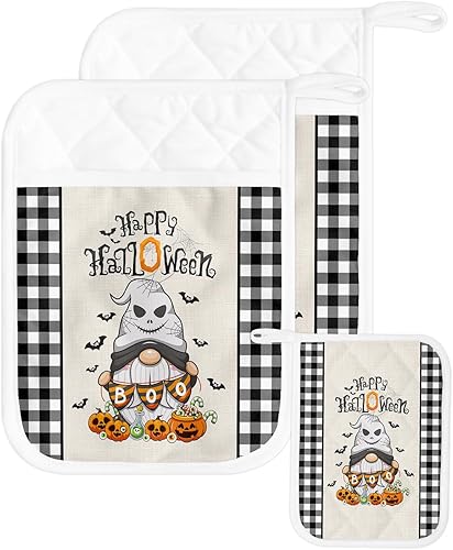 Juego de 2 soportes para ollas de Halloween para cocina, antideslizantes y aislantes de calor, juego de agarraderas de tela de toalla con bolsillo,