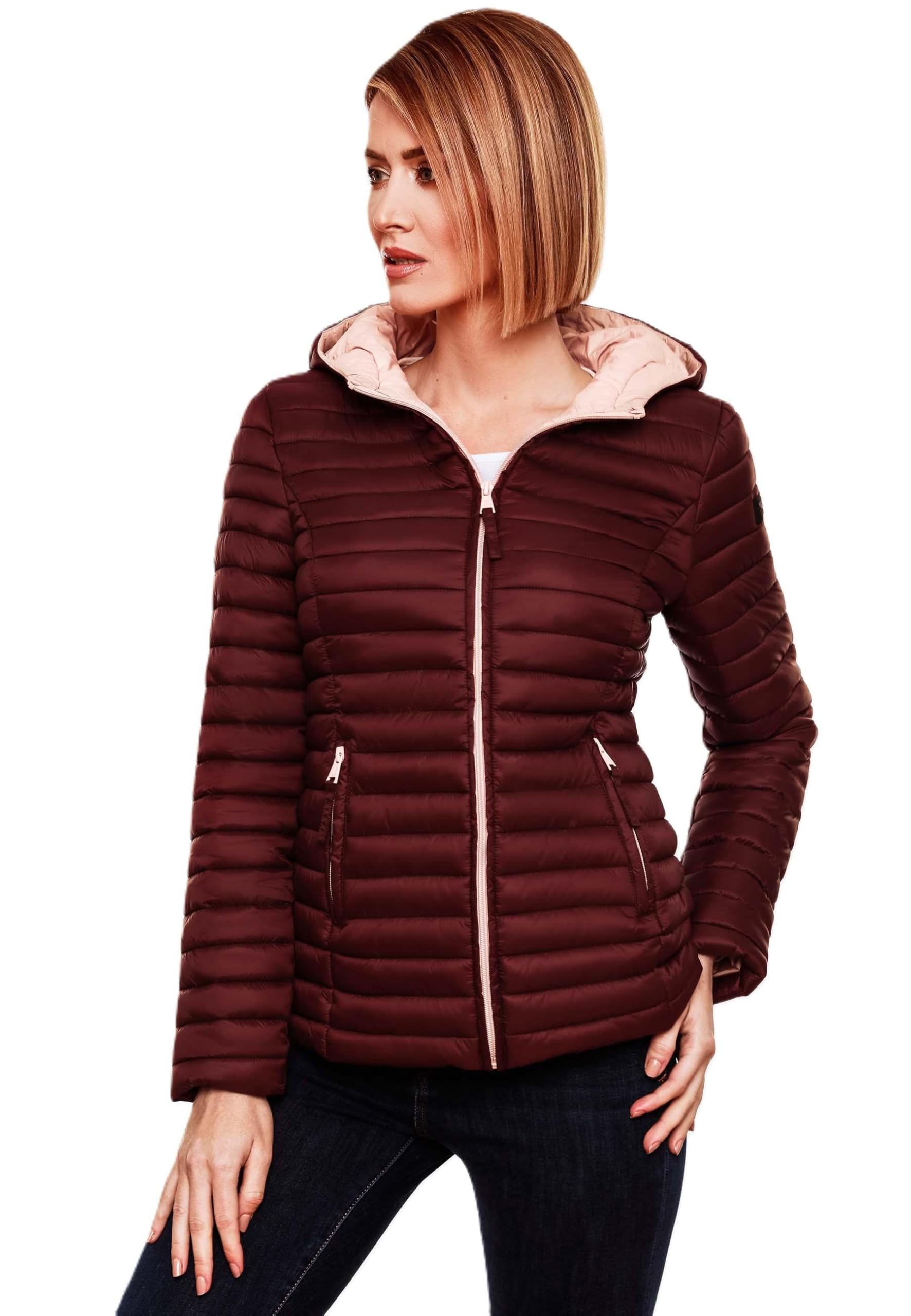 Marikoo Steppjacke Übergangsjacke - Asraa Damen Steppjacke B857, Weinrot, Größe S