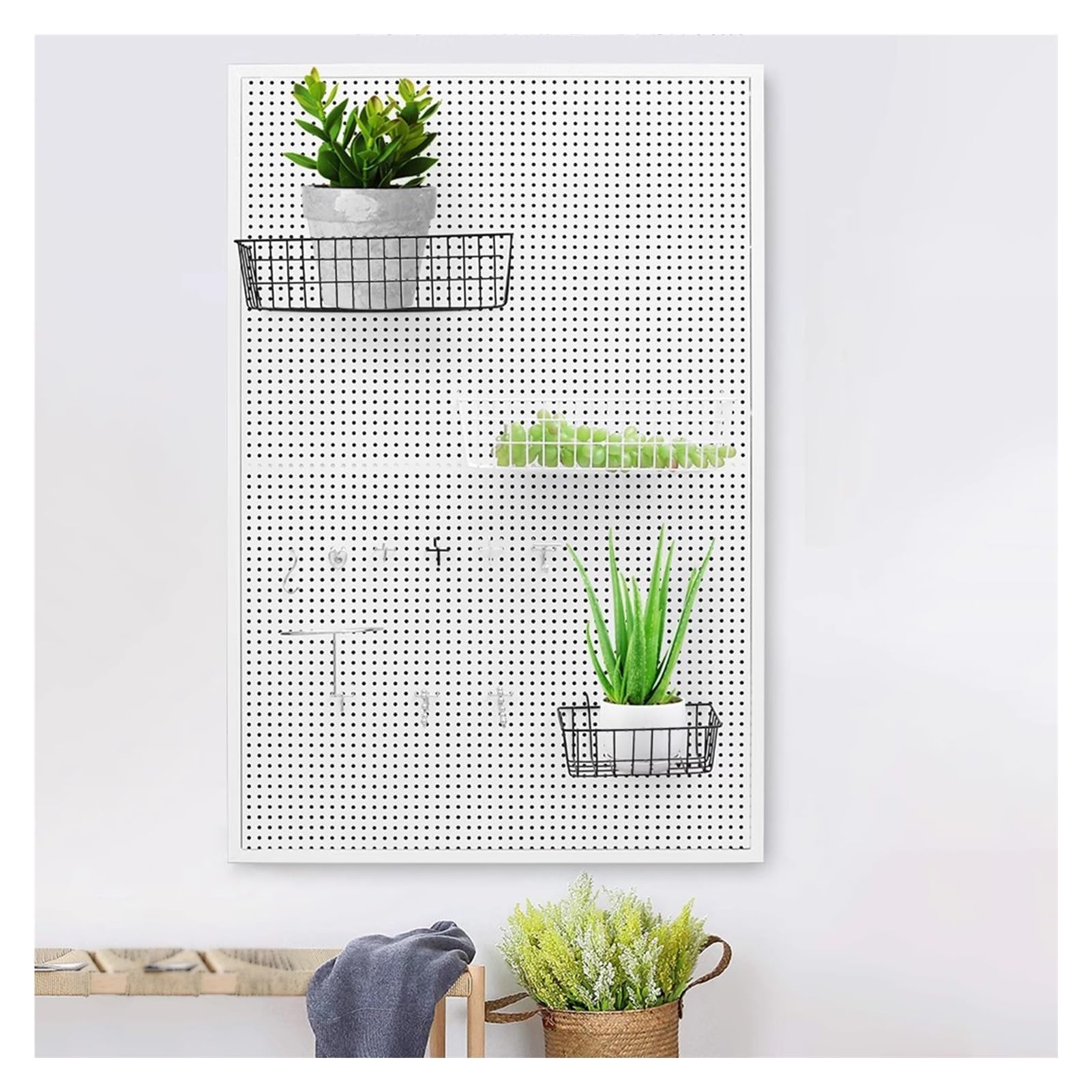 Paneles de organización de Herramientas de Tablero Perforado de Metal para Montaje en Pared, Kit de Tablero Perforado Modular para cobertizo (Blanco, 40 x 100 cm)
