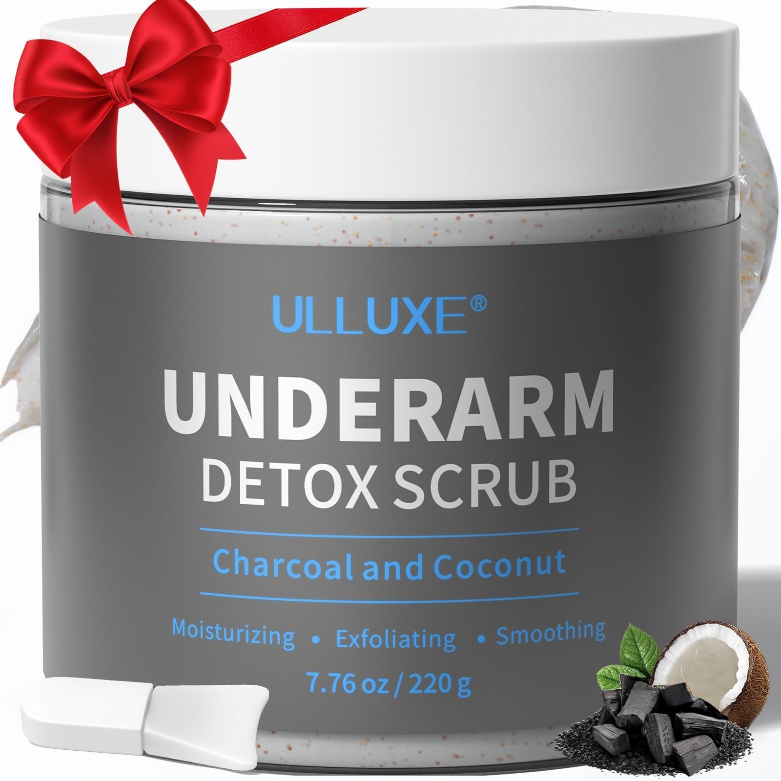 ulluxe Underarm Detox Scrub with Charcoal, Coconut, and Mint – Odors Eliminating, Deep Cleansing, Exfoliating Body Scrub, Dark Armpit Remover, Deodorant Armpit Detox Scrub for Women and Men, 7.76 oz