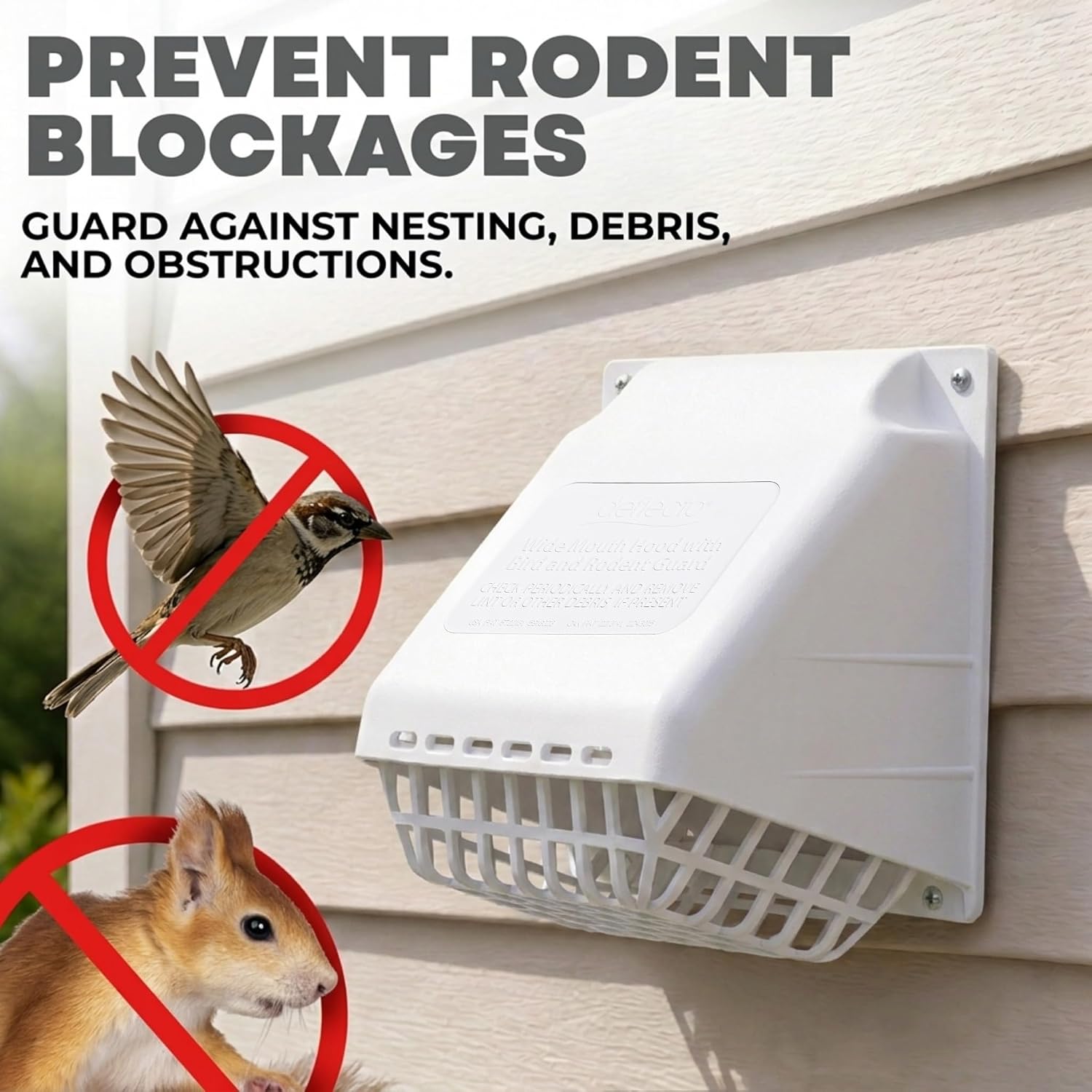 Deflecto 4-Inch Wide Mouth Dryer Vent Hood with Removable Bird Guard, White
