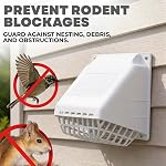DEFLECTO Wide Mouth Dryer Vent Hood with Removable Bird Guard, Damper, Weather-Resistant, 4 Inches Hood, Plastic, White (HR4W)
