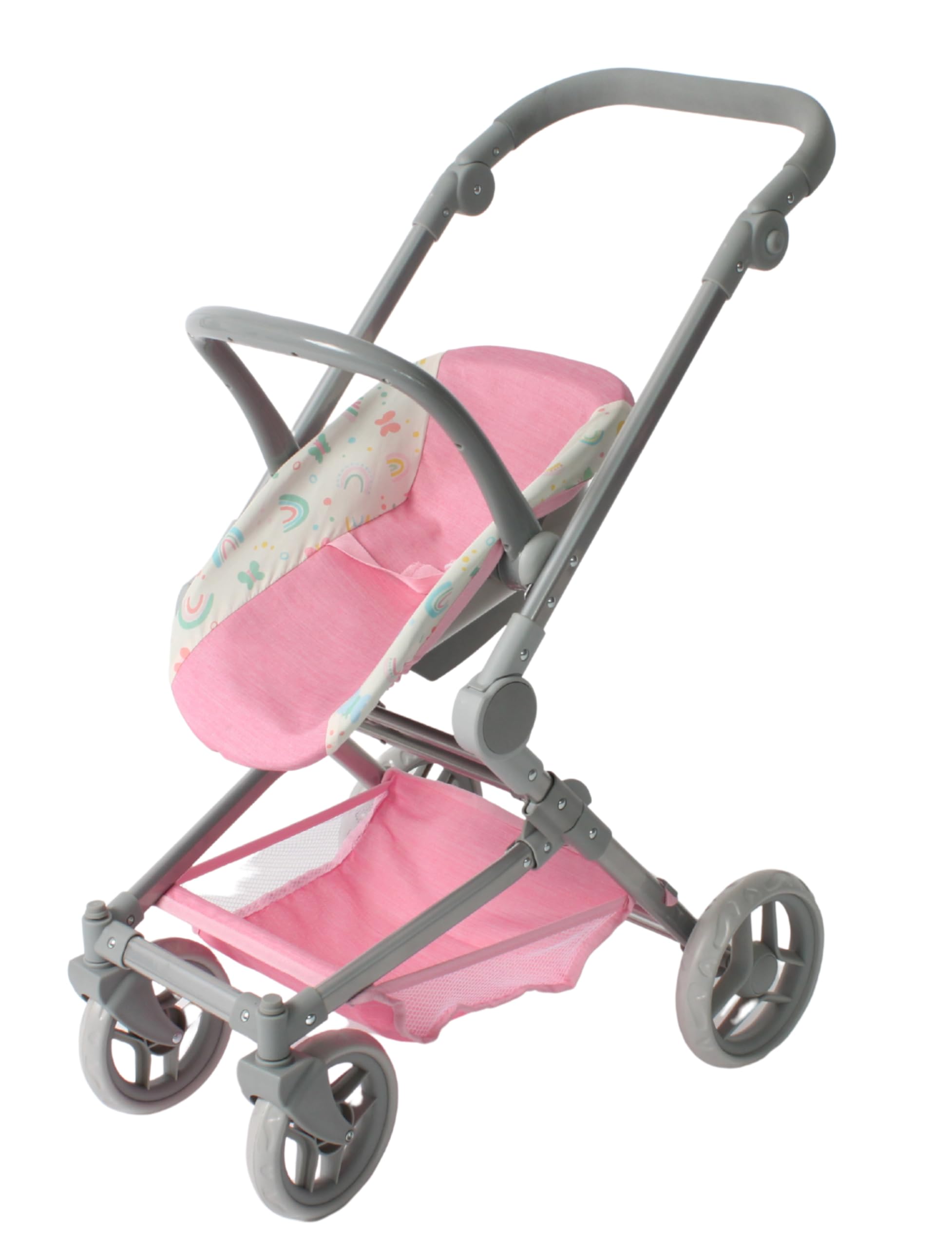 Bayer Chic 2000 - Carrozzina per bambole Fides, set passeggino 3 in 1 composto da navicella, seggiolino sportivo e seggiolino auto, farfalle, rosa
