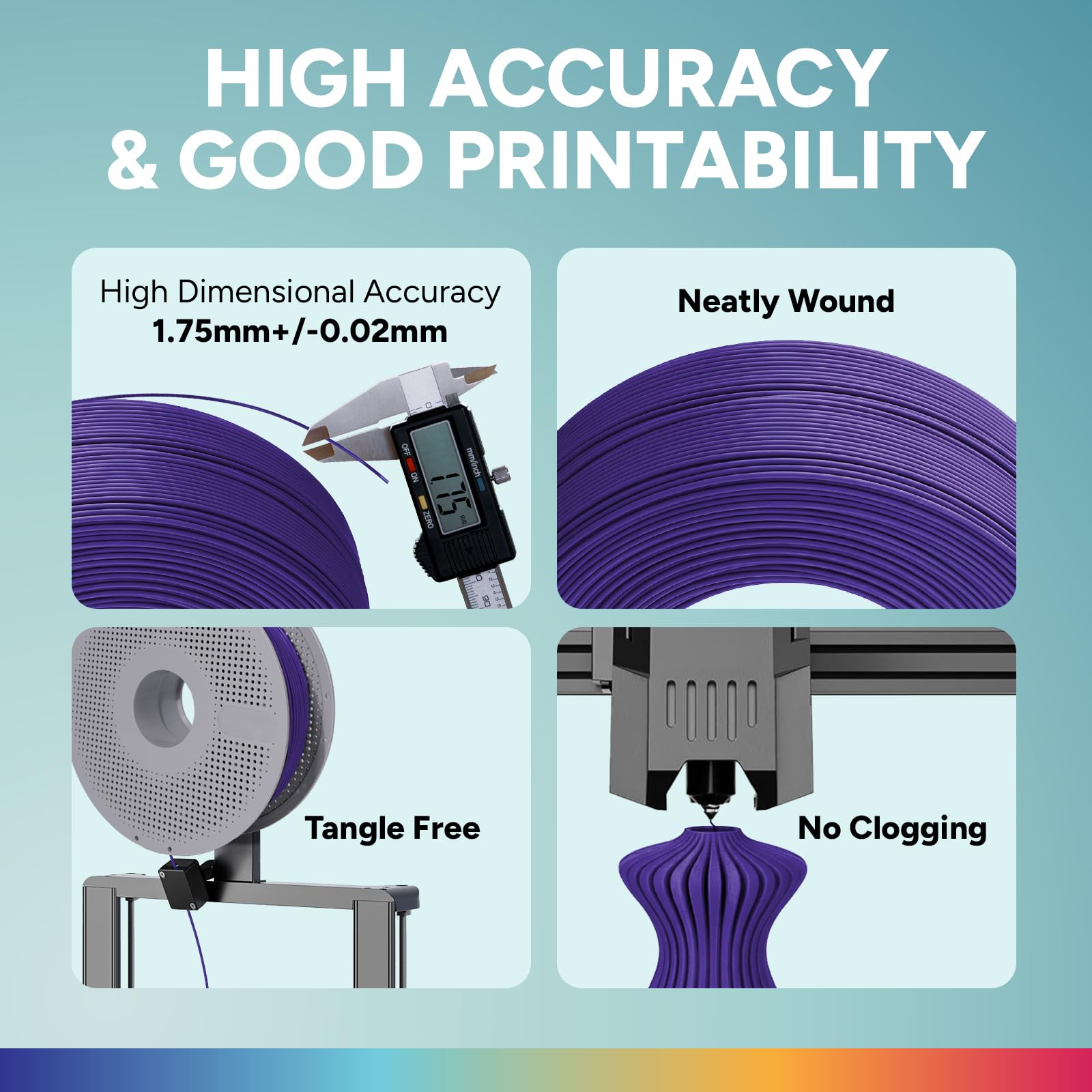 OVERTURE 2 kg PLA wkład filament 1,75 mm do drukarki 3D, opakowanie 2 szt. 1 kg PLA do szpuli wielokrotnego użytku firmy Bambu Lab, dokładność ± 0,02 mm (fioletowy+zielony)