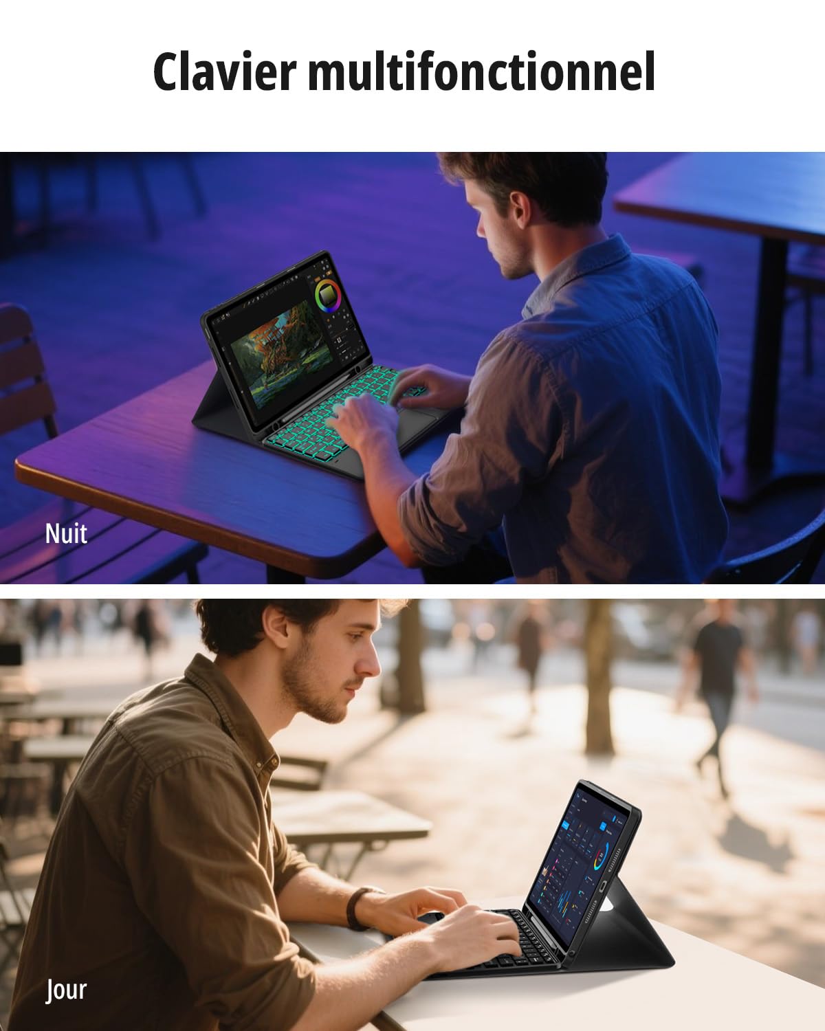CACOE Clavier Étui Compatible avec Lenovo Idea Tab 2025 11" (TB-336ZU TB-336FU), Coque [AZERTY] Clavier avec Pavé Tactile, Éclairage à 7 Couleurs, Noir