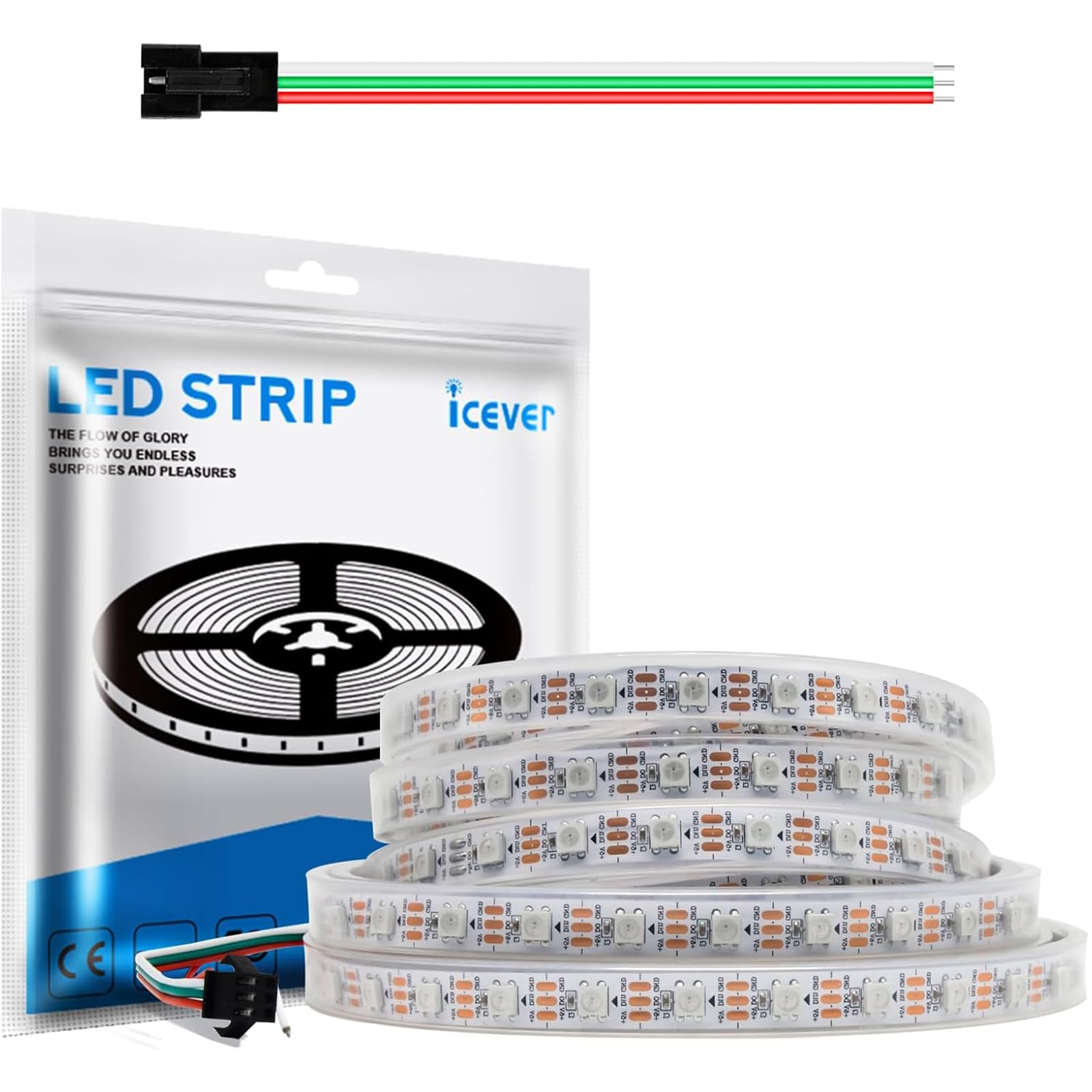 WS2812B - Luci flessibili a LED per PC 16.4FT RGB 5050SMD, pixel indirizzabili individualmente, PCB nero pieghevole, colore da sogno per striscia LED indirizzabile, DC5V
