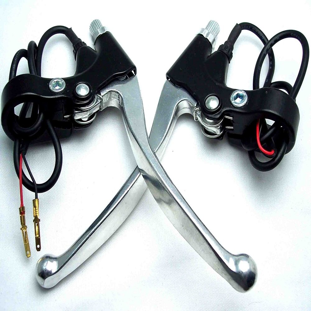 Univarsal Metal Brake Lever Set,1 Pair Durable 2 Wires Left & Right for 24v | 36v | 48v/72v E-Bike, Electric Bicycle Electric Brake Lever Replacement Part,Special Desig for eletric Scooter