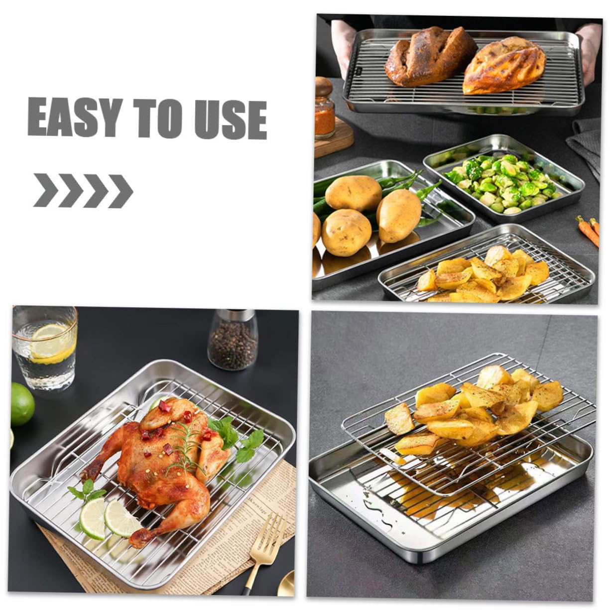Gatuida 2juegos Bandejas Para Hornear Con Rejilla Para Enfriar Bandejas De Acero Inoxidable Para Hornear Pan Para Con Rejilla Para Cocinar El Horno