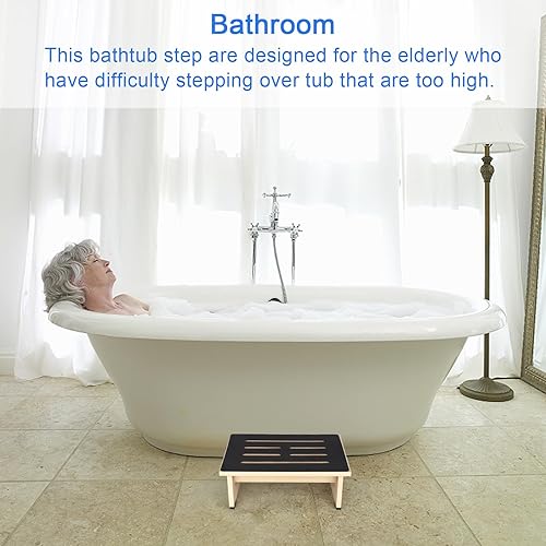 Miniatura 36 de Taburete de un solo paso para adultos mayores con superficie de goma antideslizante, taburete de madera resistente con escalones de cama de Marrón