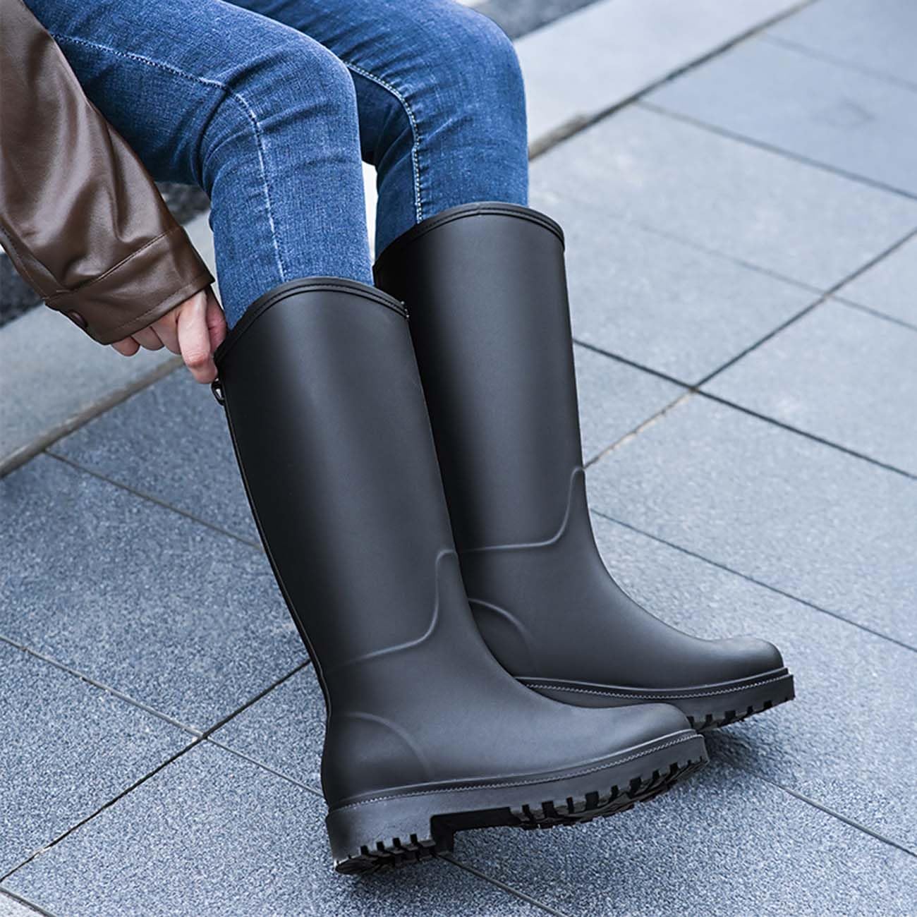 Botas de Agua Mujer Lluvia Altas Impermeable Wellington Boots de Goma Forrado Calentar Antideslizante Botines Impermeables Jardín