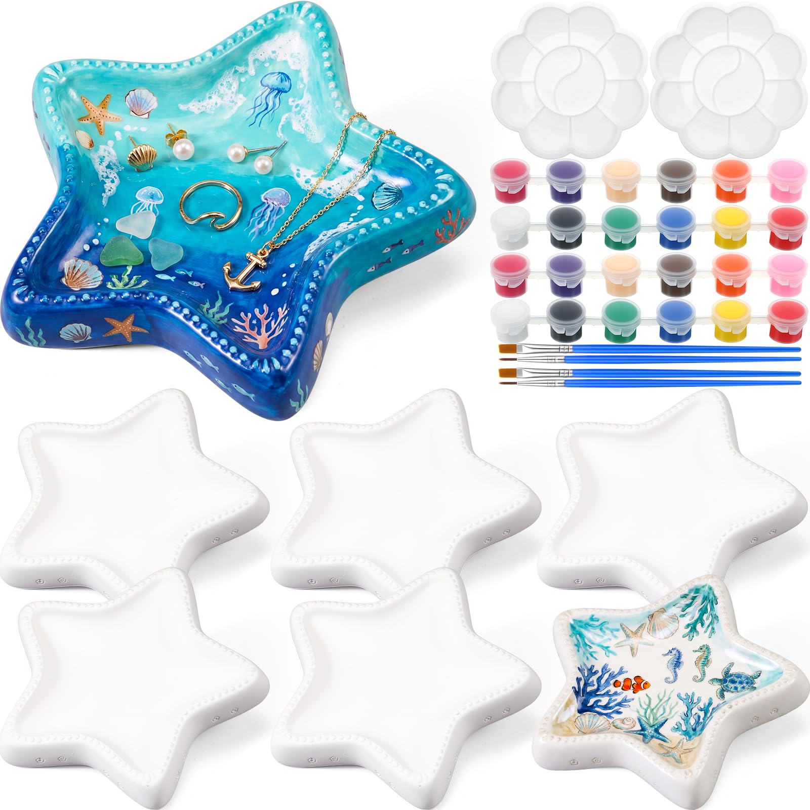 Zubebe 6 Set Ceramics to Paint Star Jewelry Plate Kit Painting Ceramic Tray
