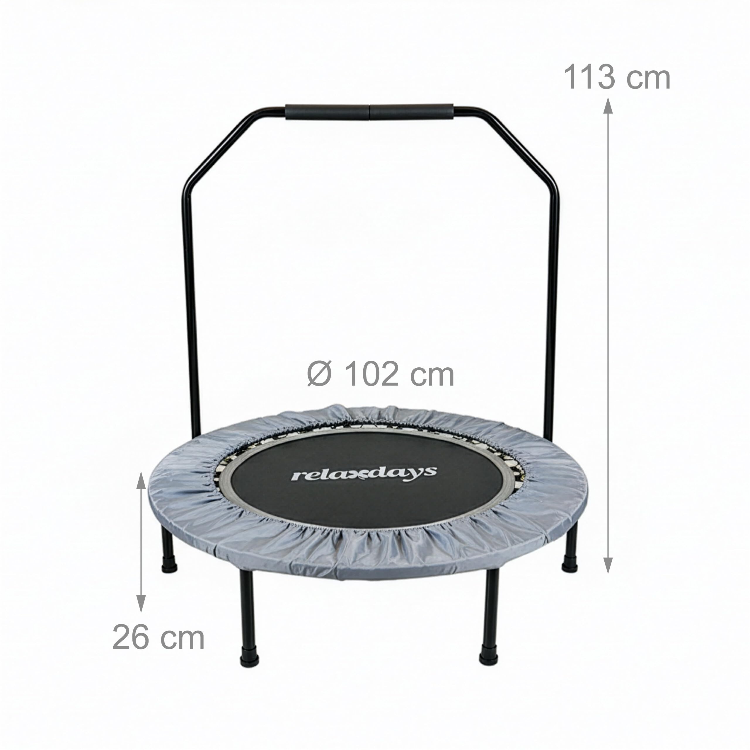 Relaxdays Minitrampolino con barra di sostegno Ø102 cm, pieghevole, fino a 120 kg, fitness indoor, colori vari