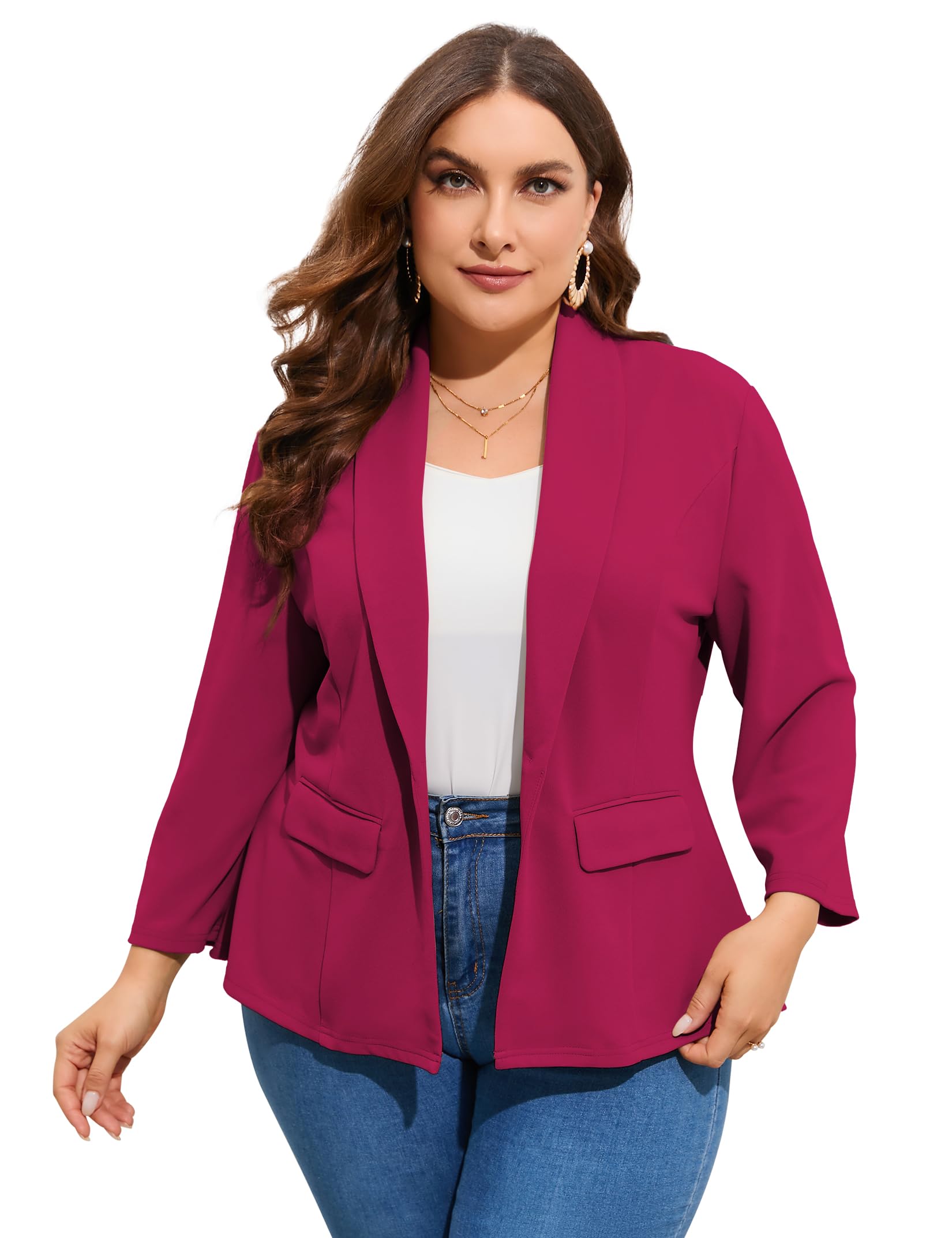 ShopWonder Women's Plus Size Casual Blazers Open Front Work Office Jackets Blazer with Pockets