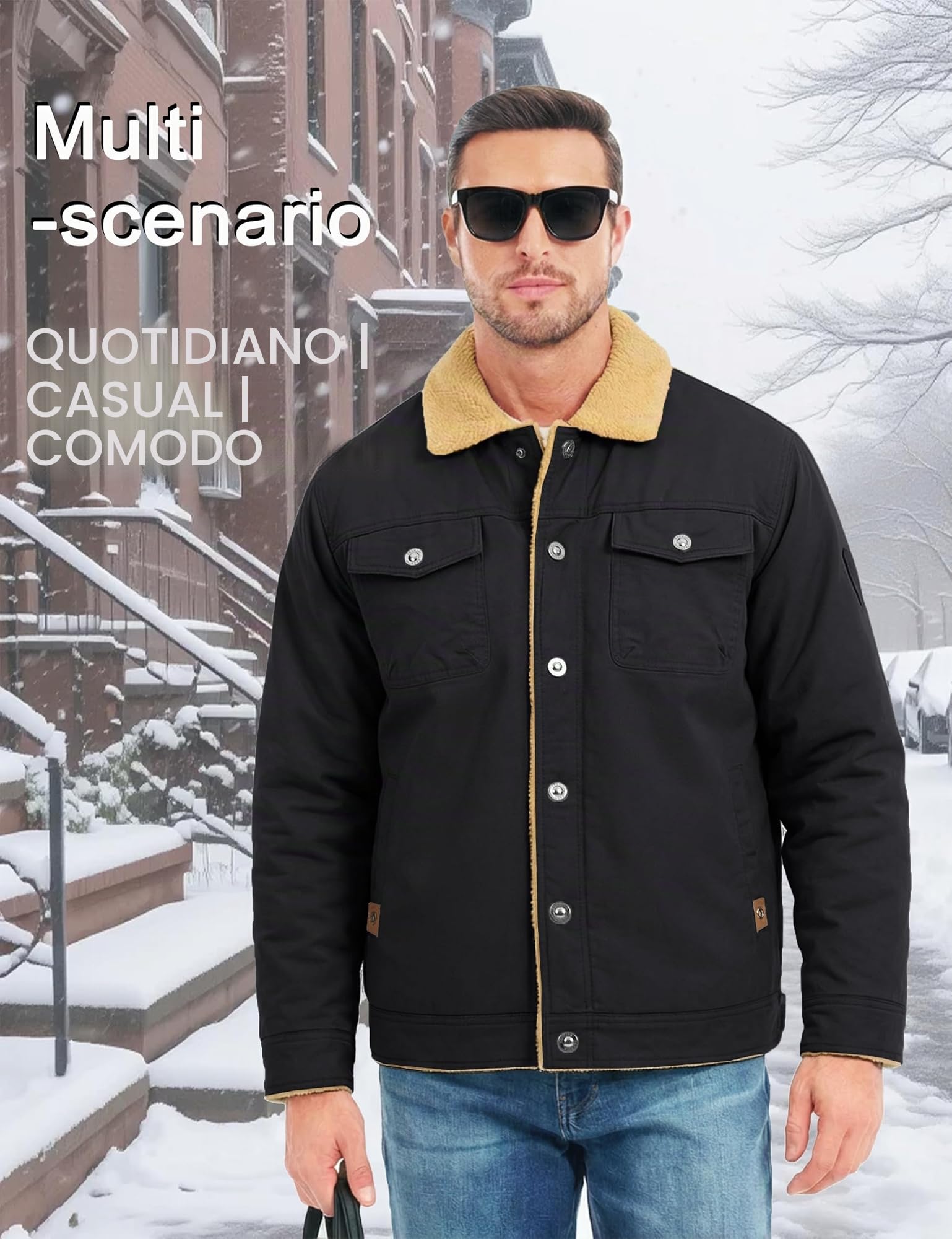 MAGCOMSEN Giacca Invernale da Uomo Giacca di Transizione Calda con Interno in Pile Giacca da Volo Antivento Giacca Bomber Cargo