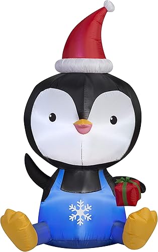 Gemmy Decoración de césped soplado por aire de pingüino de cabeza grande