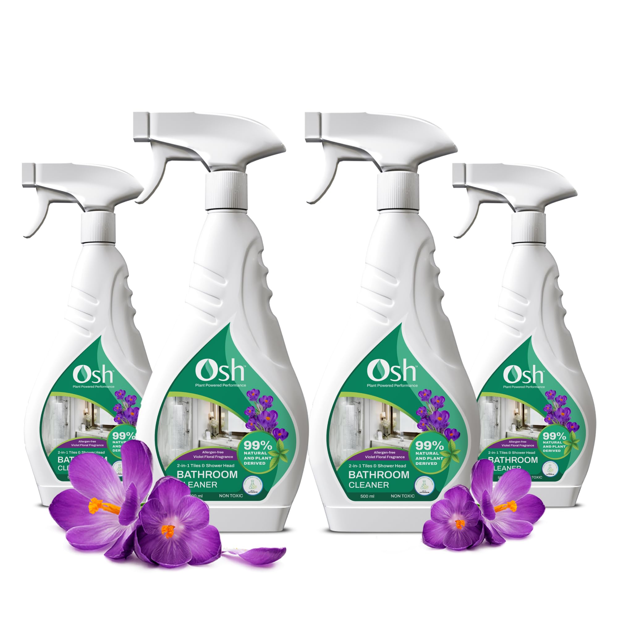 Osh 2-in-1 Bathroom Cleaner |500 ml | 99% natural & plant-derived | Certified Non Toxic Bathroom Cleaner | Zero Toxic Acid fumes | Allergen-free fragrance | Bathroom Cleaner x Pack of 4