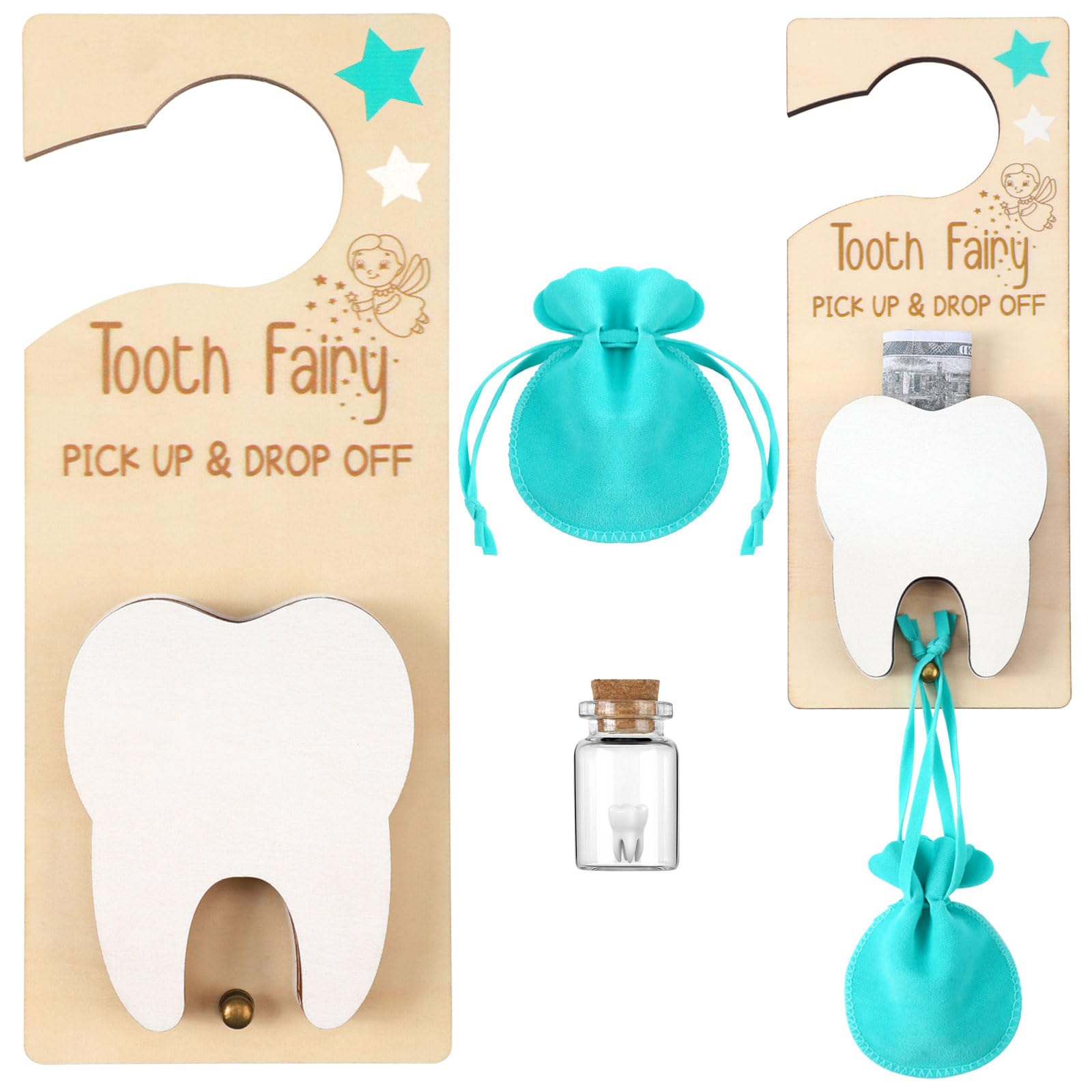 DoubleFill Tooth Fairy Door Hanger Pouch Keepsake Box,Classic,Lake Blue