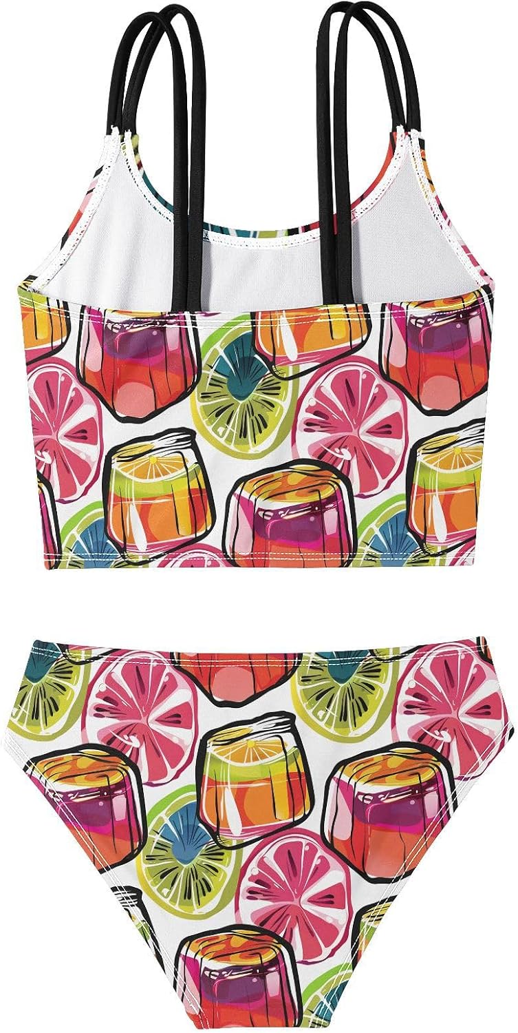 visesunny Girls Two Piece Swimsuits Kiwi Fruit Pudding Girl's Bikini Sets Bathing Suits for Girls Size 5-12Y