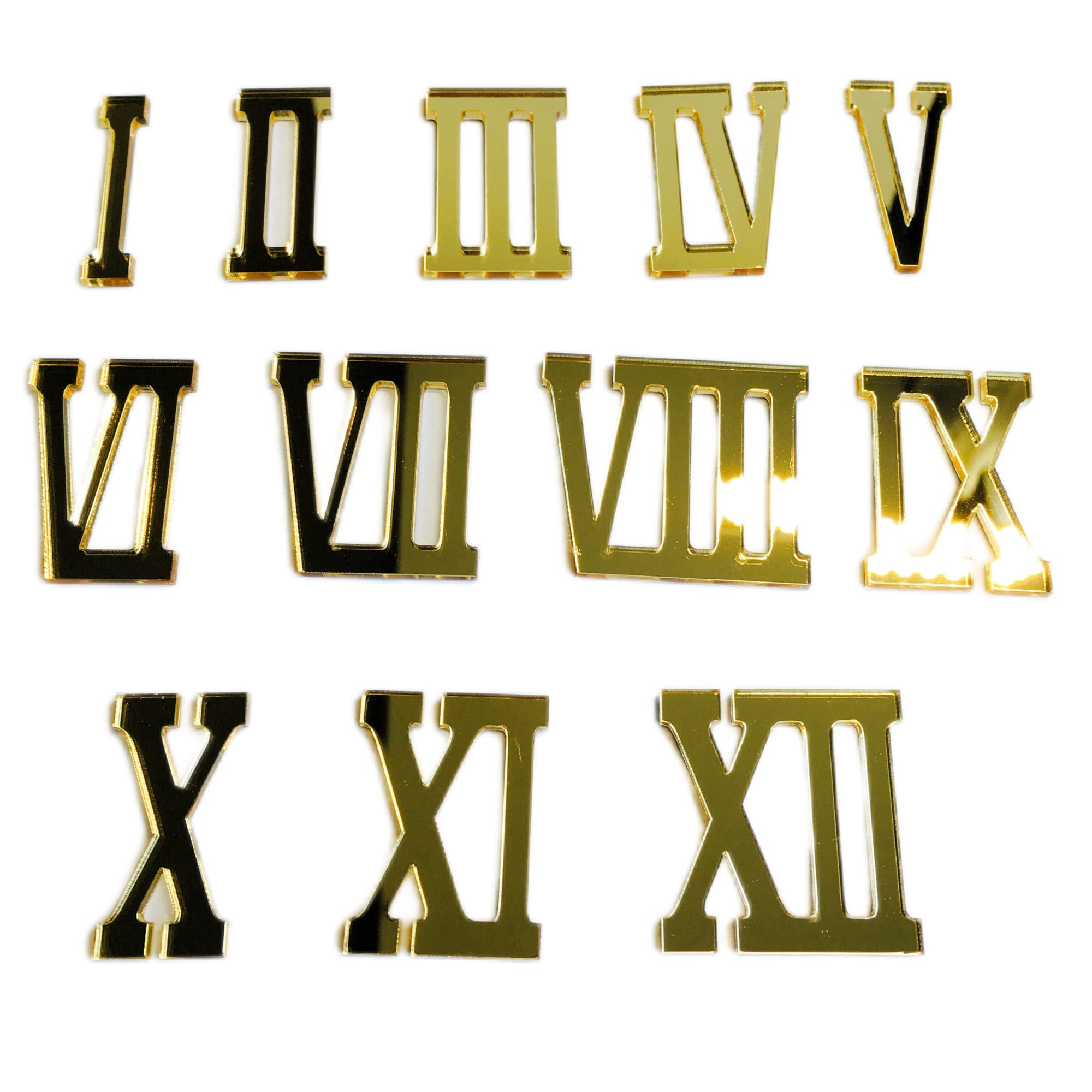 Phocaea Set of 12 Pcs Mini Roman Mirrored Acrylic Numerals for DIY a Wall Clock (Mirror Gold)