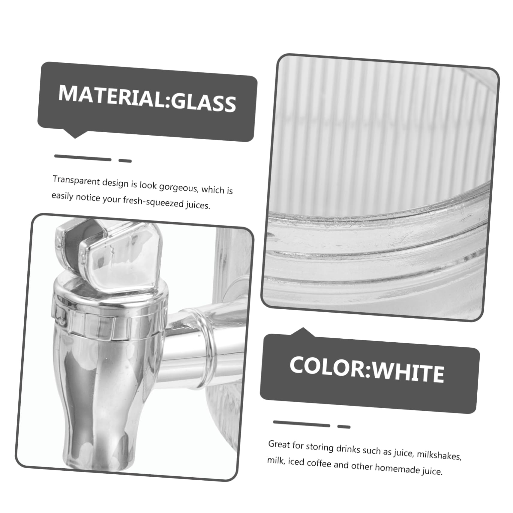 PartyKindom Dispensador de Bebidas y Diseño Único con Grifo de Vidrio 2,8l con Tapa Sellada Adecuado para Agua, Té Helado y Limonada en Reuniones y Fiestas