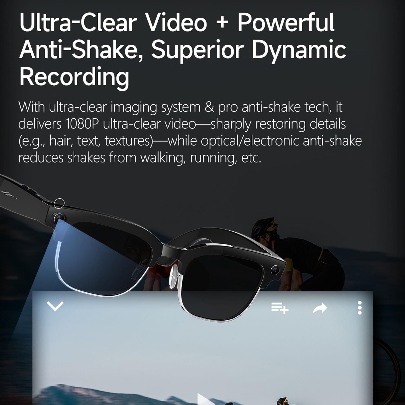 Asixxsix Lunettes Intelligentes AI, Bluetooth 5.3, Caméra 8 MP, Traduction Vidéo 1080P en Temps Réel, Transfert Rapide WiFi intégré, avec Lentilles Photochromiques, pour Hommes Femmes