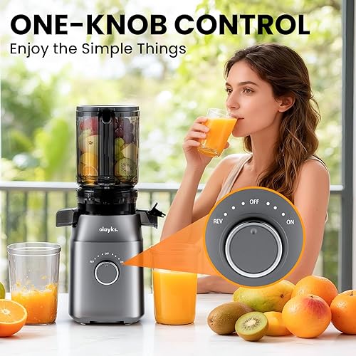 Miniatura 4 de Olayks - Exprimidor de prensa en frío con canal de alimentación grande de 4.3 pulgadas, apto para frutas y verduras enteras, máquina de masticación