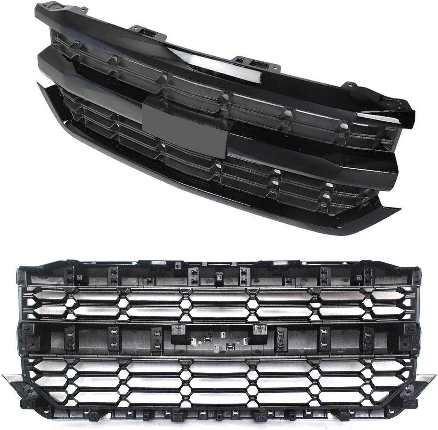 Front Bumper Upper Grille Grill Assembly Compatible with 2016-2019 Chevy Chevrolet Silverado 1500 Black Upper Grill Replacement for 84134049