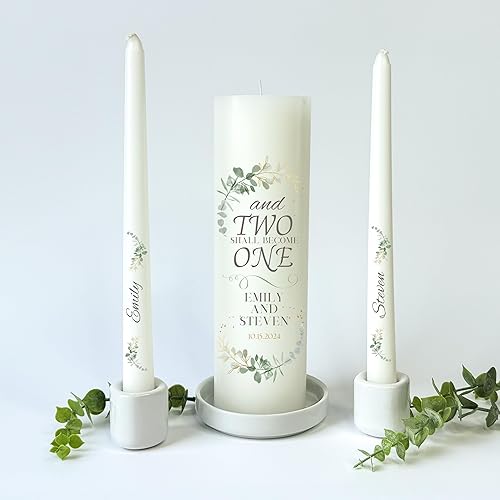 Miniatura 5 de Unity Candles for Wedding, Unity Set, Custom and Personalized Pillar and Taper Candles with Bible Quote, Unscented White Premium Wax, Religious and