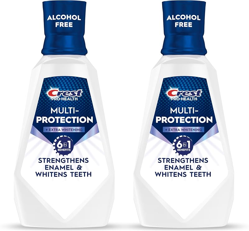 Crest Pro-Health Mouthwash, Teeth Whitening for Adults, 6 in 1 Benefits, Breath Freshener, 946mL, 2 Pack, Alcohol Free Mouth Rinse, Anti Cavity, Enamel Repair, Bad Breath Treatment, Mint Flavor