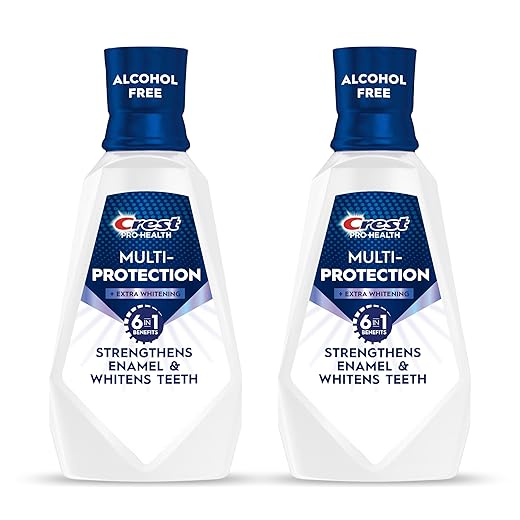 Crest Pro-Health Mouthwash, Teeth Whitening for Adults, 6 in 1 Benefits, Breath Freshener, 946mL, 2 Pack, Alcohol Free Mouth Rinse, Anti Cavity, Enamel Repair, Bad Breath Treatment, Mint Flavor