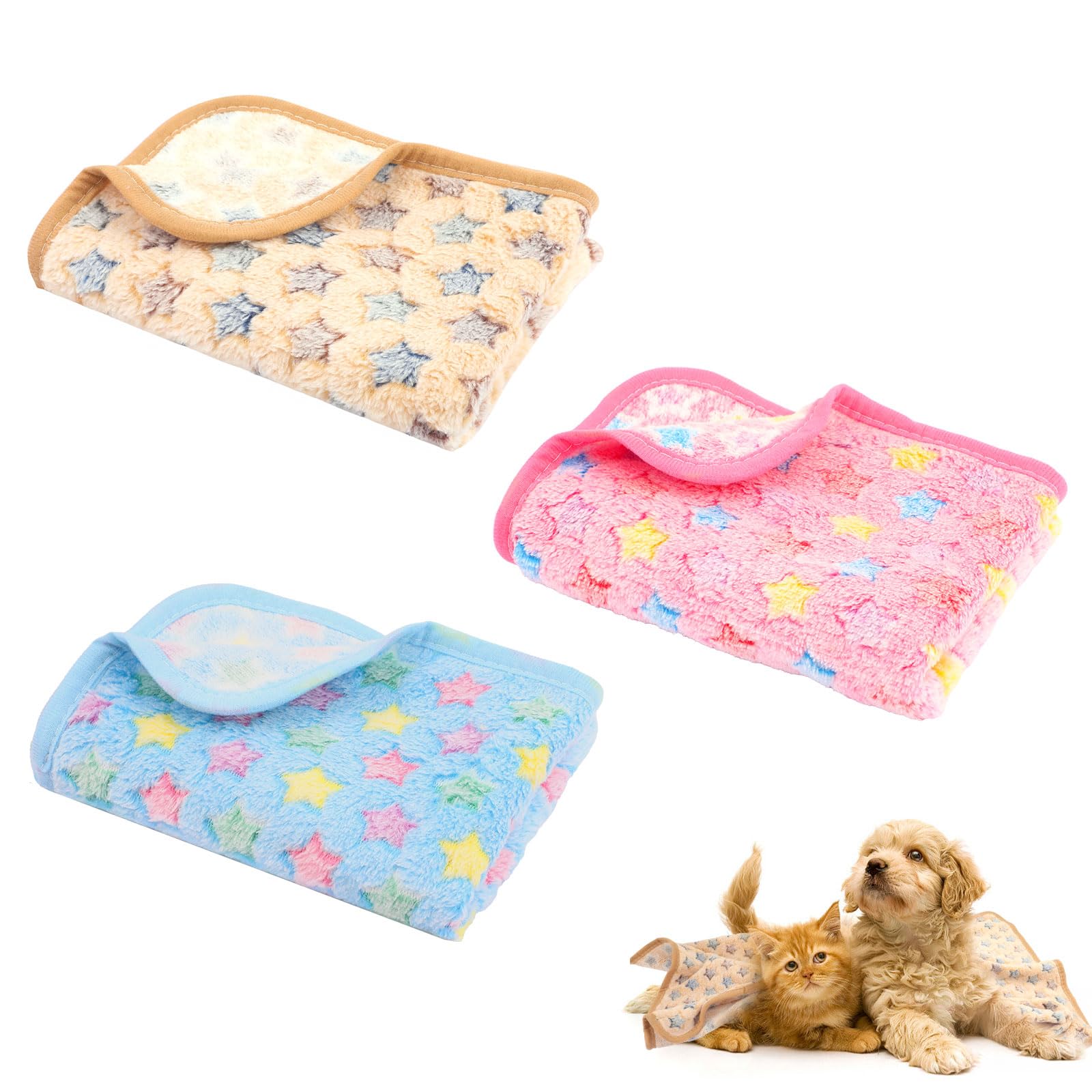 Neerow 3 Pack Dog Blanket Washable, 60 x 40 cm Soft Fluffy Cat Blanket, 3 Colors Puppy Pet Blankets for Indoor Cats Dogs Sofa Bed