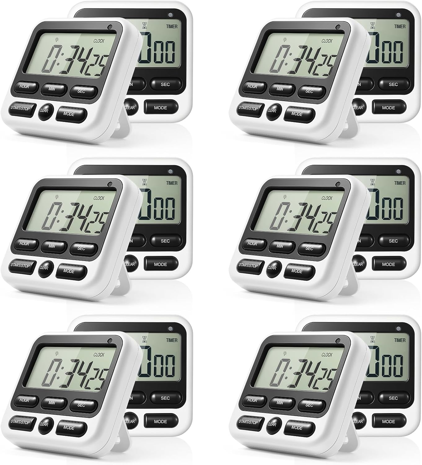 12 Pcs Silent Flashing & Loud Alarm Digital Timer, Magnetic Count Up/Down Timer with Large LCD Display for Cooking Baking Teaching