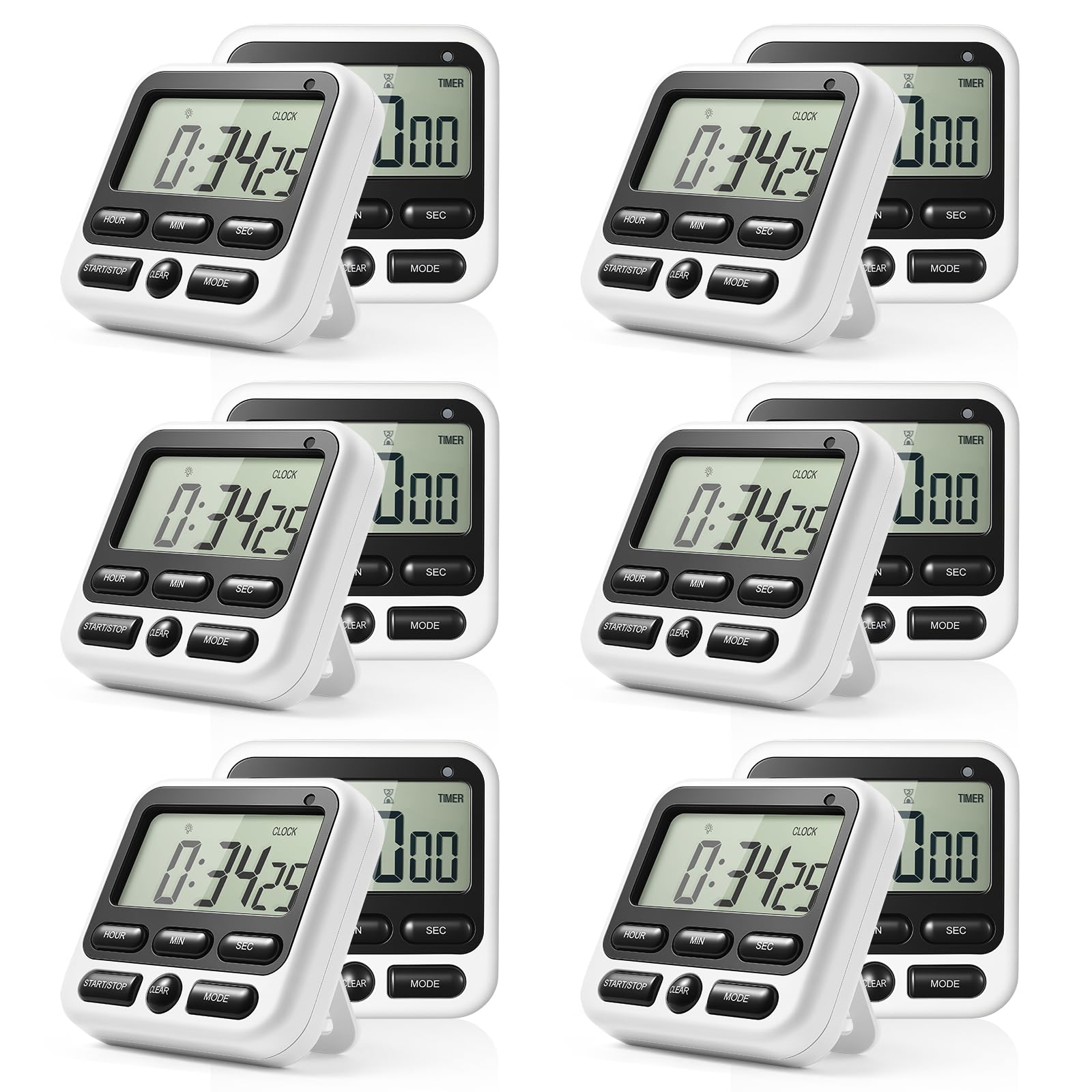 Lot de 12 minuteurs numériques silencieux, clignotants et puissants, compte haut/bas magnétique avec grand écran LCD pour la cuisine, la pâtisserie, l'enseignement