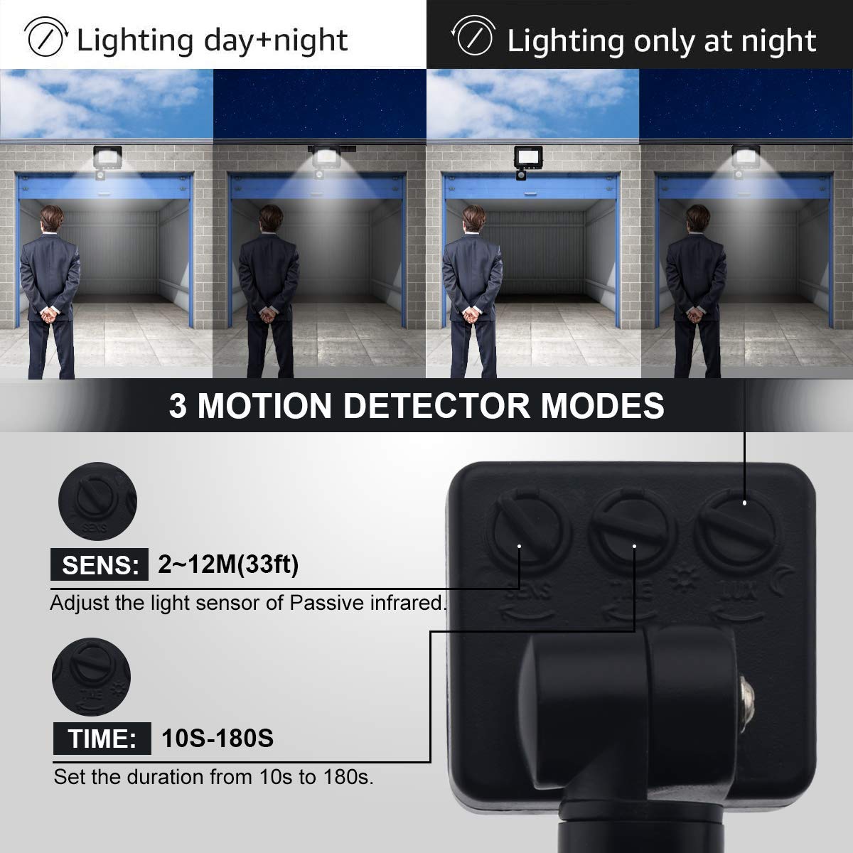 2pack-faro led esterno con sensore movimento 10W Bianco Caldo 3000K IP66 Impermeabile faretto esterno con sensore di movimento 1000LM faretto led da esterno per Cortile,Giardino