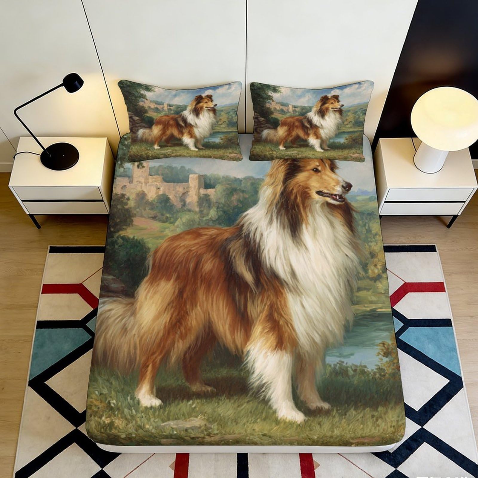 Rqzkjxnhpf Style-5 3D Printed Collie Dog Fitted Sheet Microfiber Deep Pocket Non-Slip Bedroom Bedding Collie Mattress Fitted Cover Washable 200X200x25cm 90X200x25cm